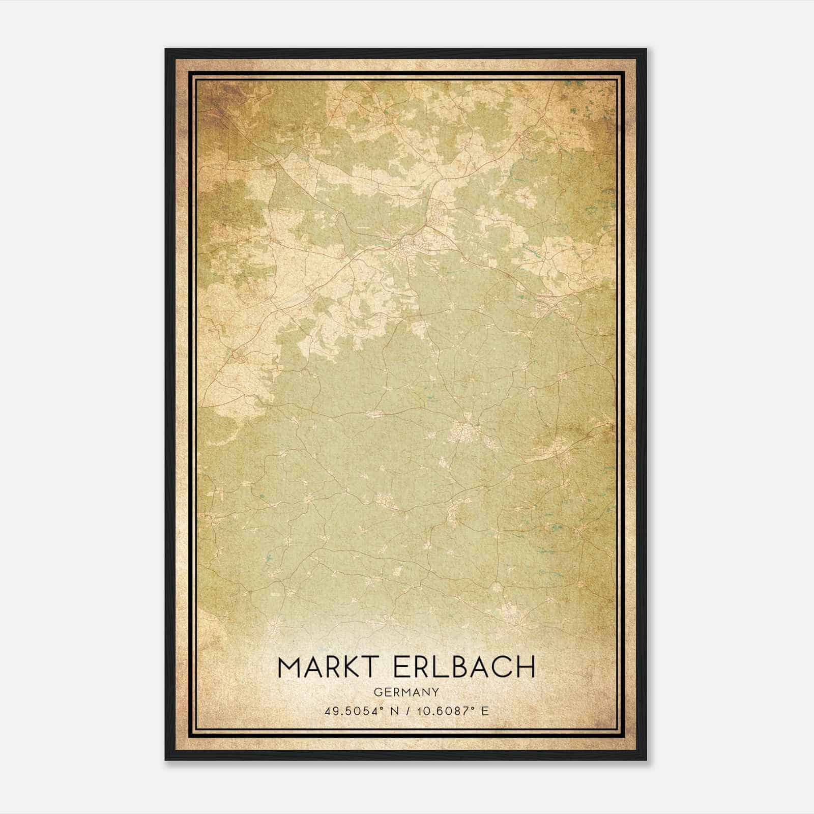 Vintage Markt Erlbach Germany Map Poster, Markt Erlbach City Road Wall Art Print