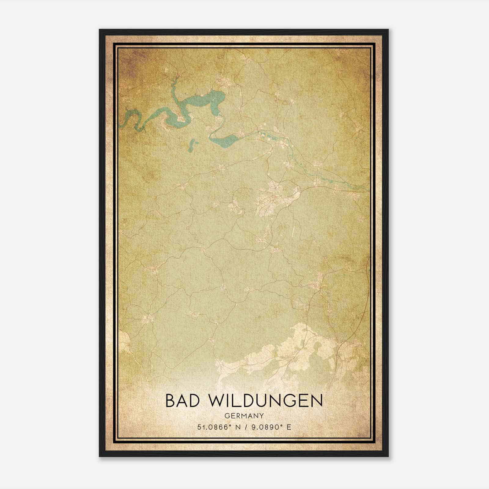 Vintage Bad Wildungen Germany Map Poster, Bad Wildungen City Road Wall Art Print