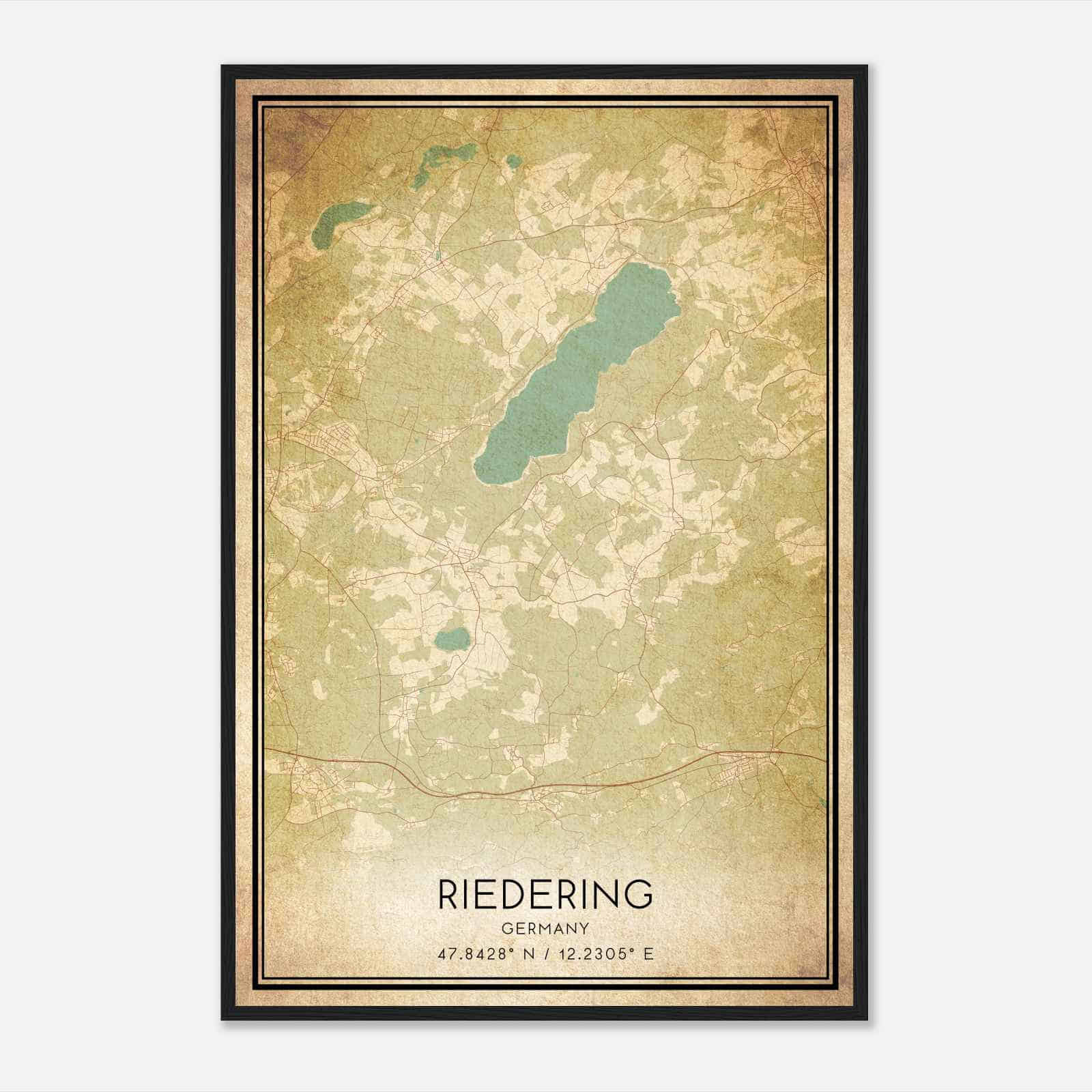 Vintage Riedering Germany Map Poster, Riedering City Road Wall Art Print