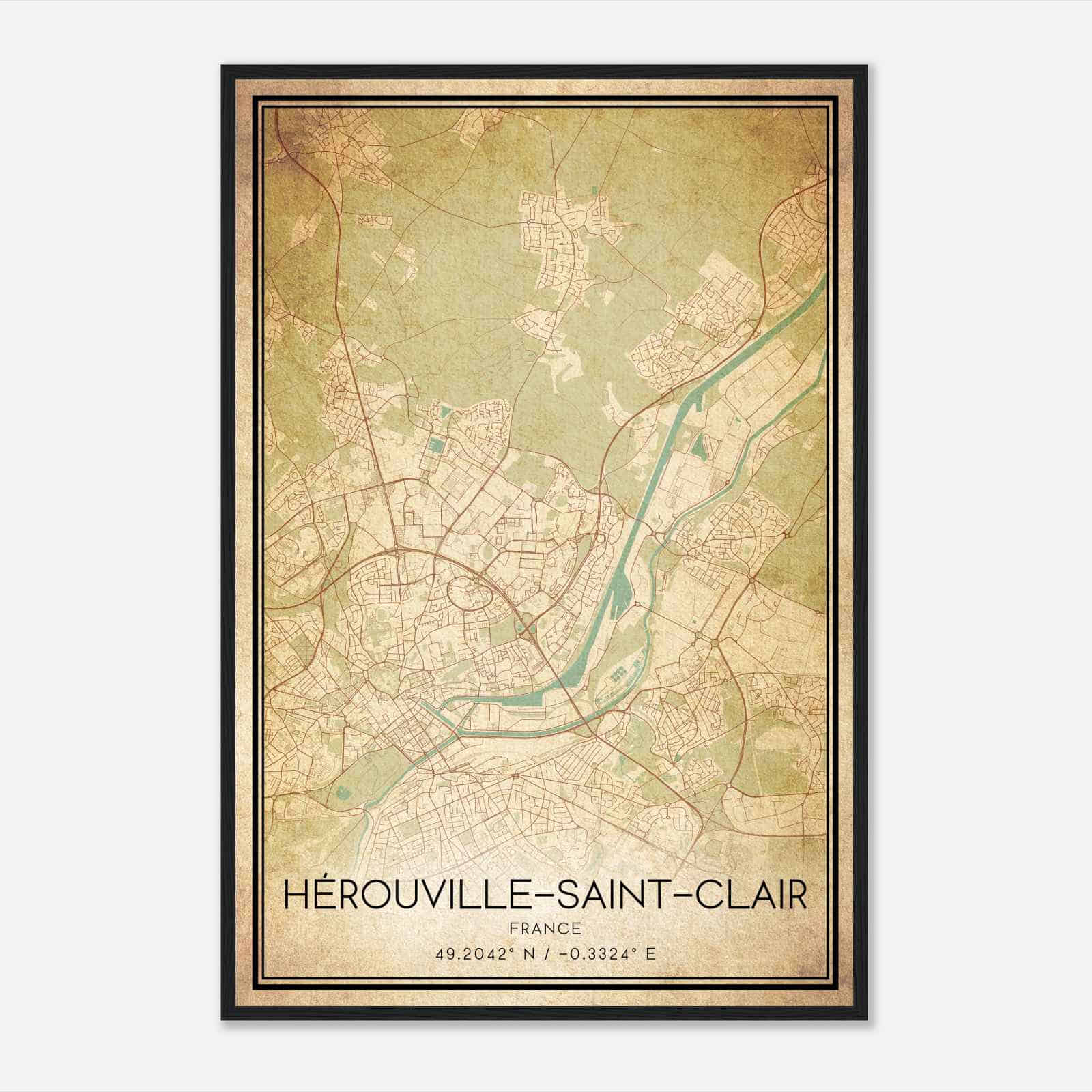 Vintage Herouville-Saint-Clair France Map Poster, Herouville-Saint-Clair City Road Wall Art Print