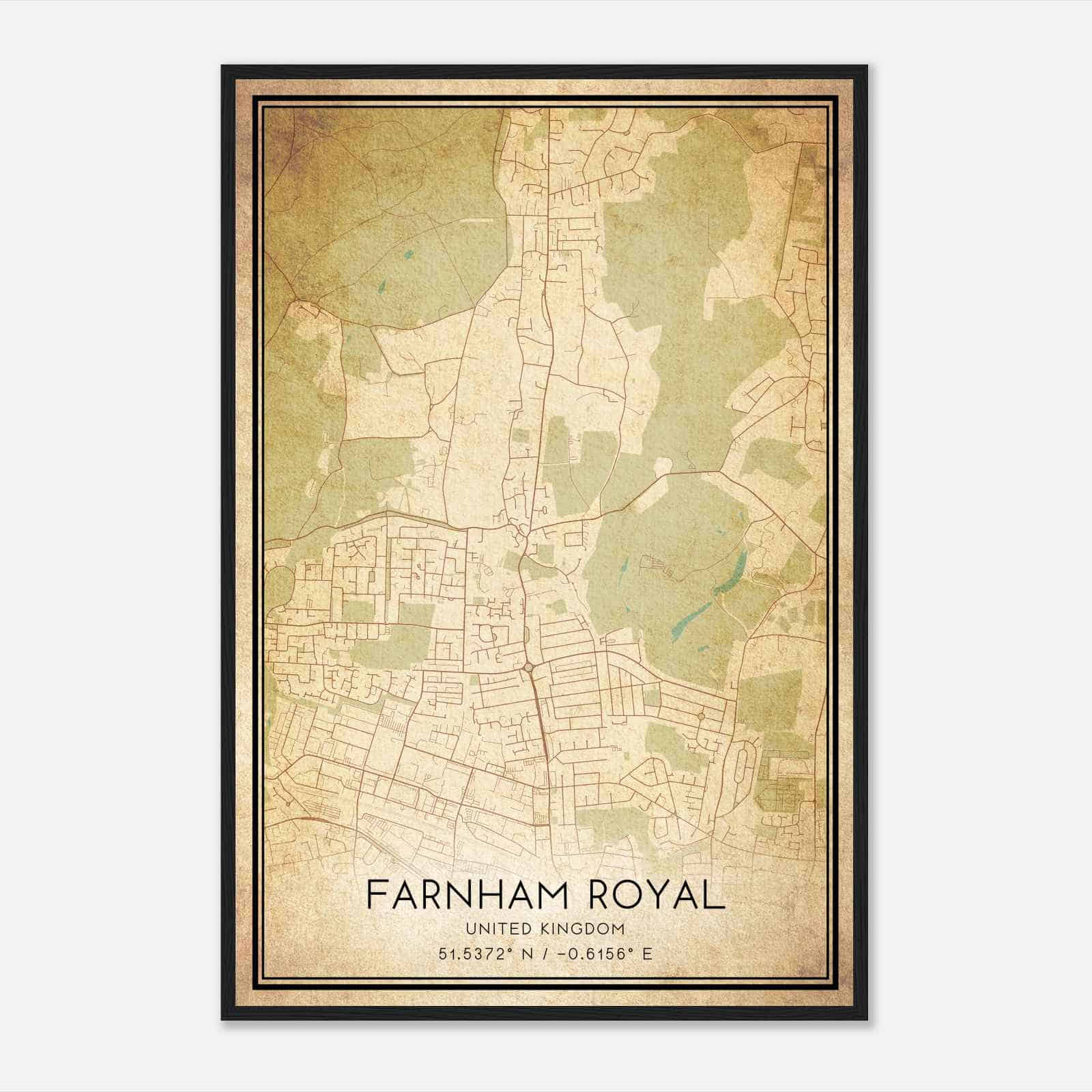 Vintage Farnham Royal United Kingdom Map Poster, Farnham Royal City Road Wall Art Print