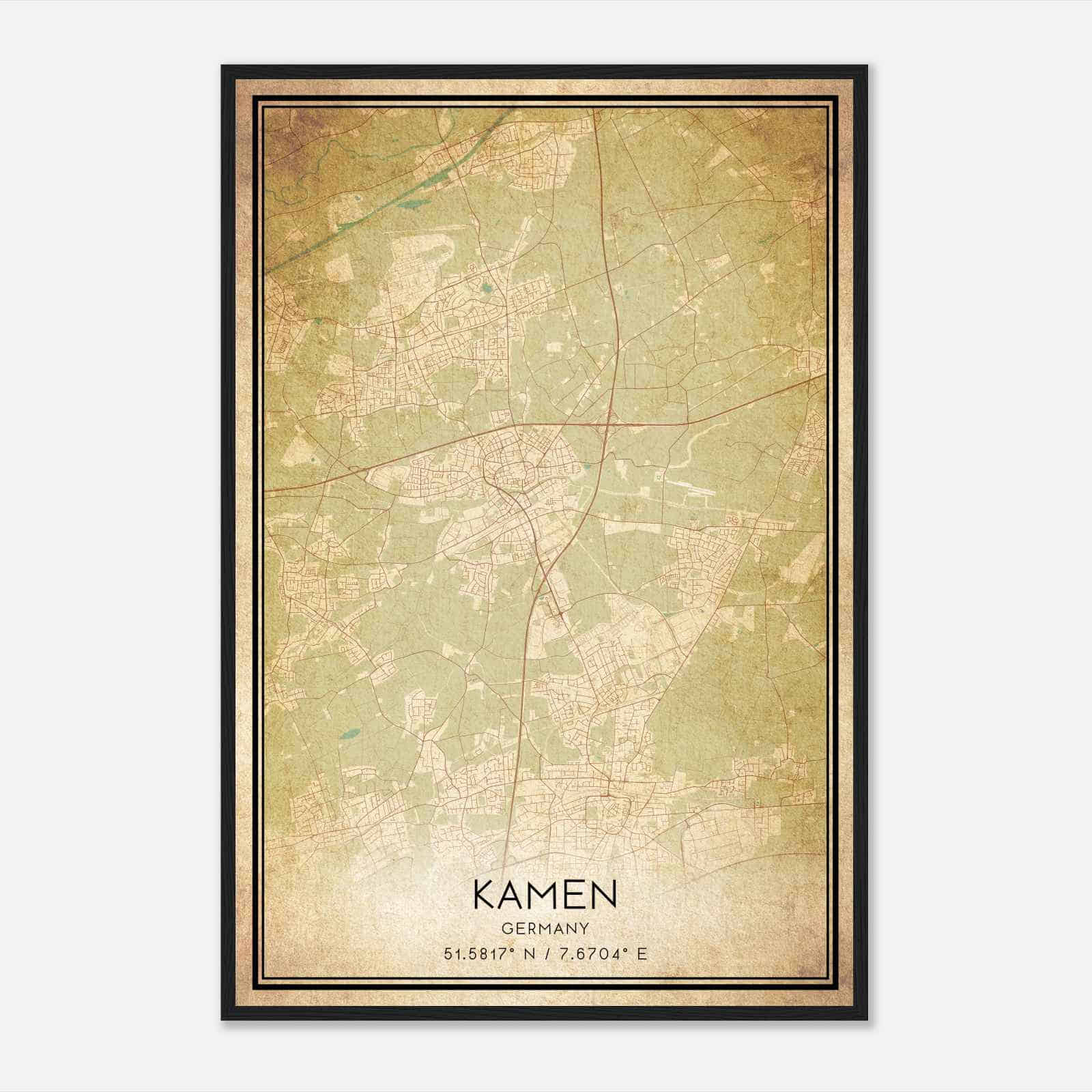 Vintage Kamen Germany Map Poster, Kamen City Road Wall Art Print