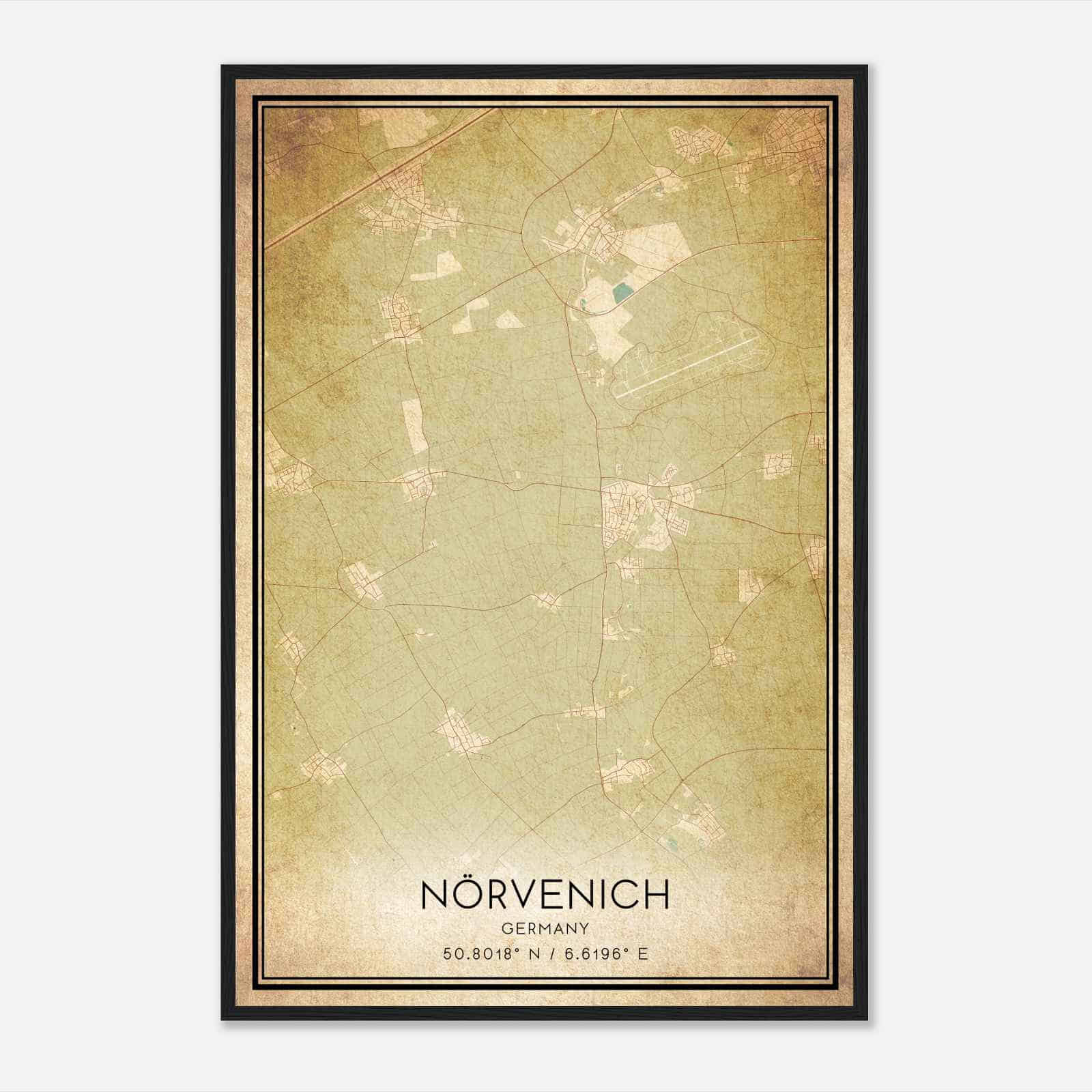 Vintage Norvenich Germany Map Poster, Norvenich City Road Wall Art Print