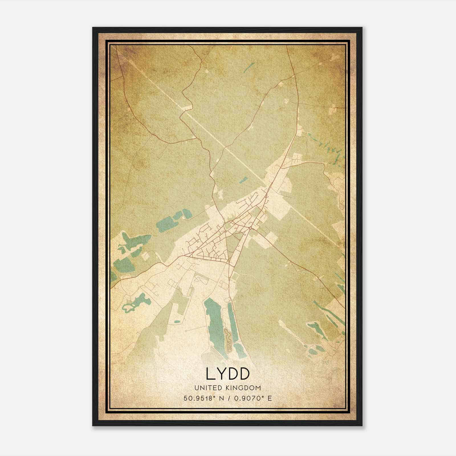 Vintage Lydd United Kingdom Map Poster, Lydd City Road Wall Art Print