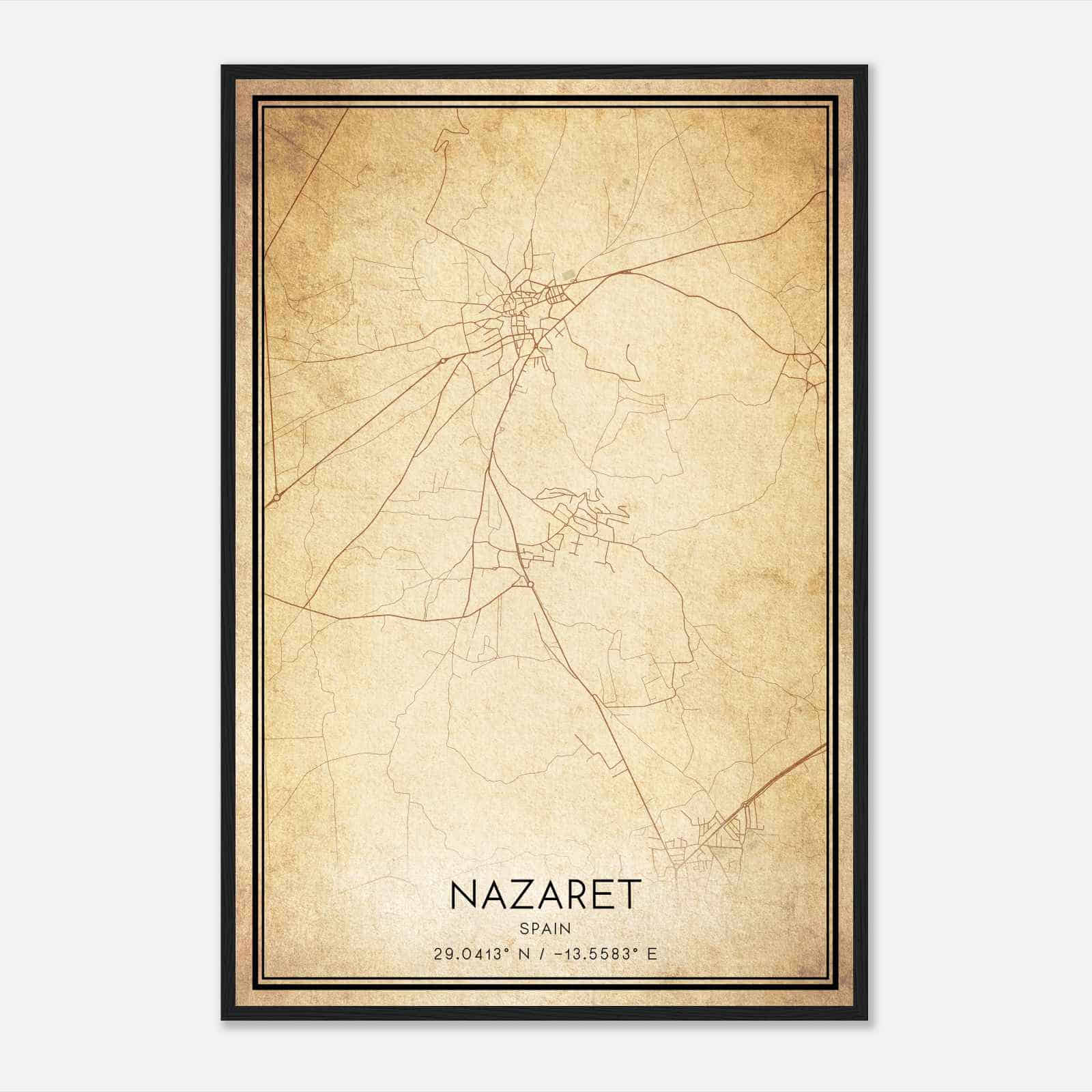 Vintage Nazaret Spain Map Poster, Nazaret City Road Wall Art Print