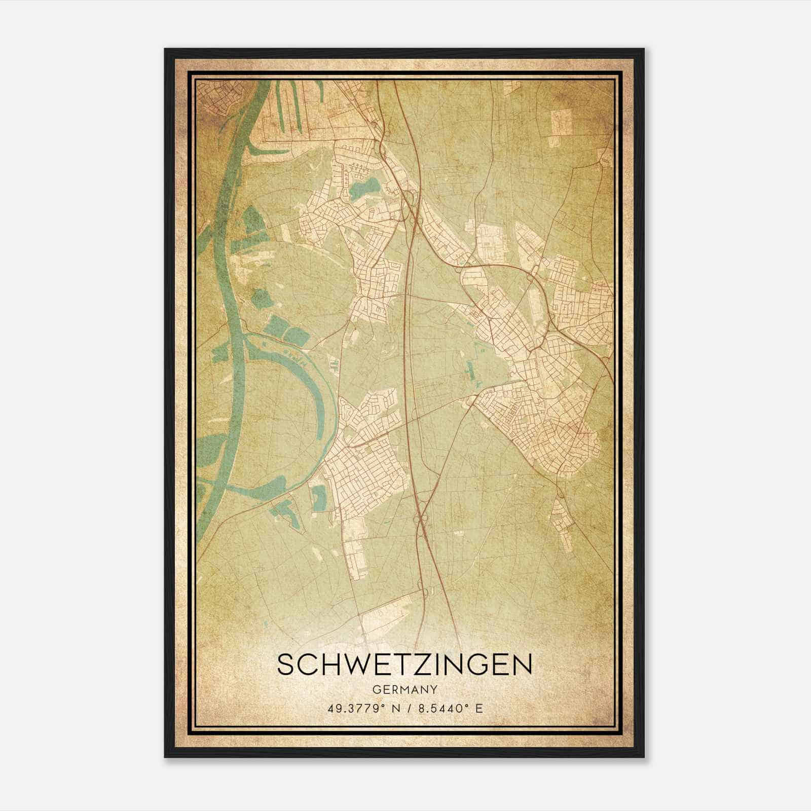 Vintage Schwetzingen Germany Map Poster, Schwetzingen City Road Wall Art Print