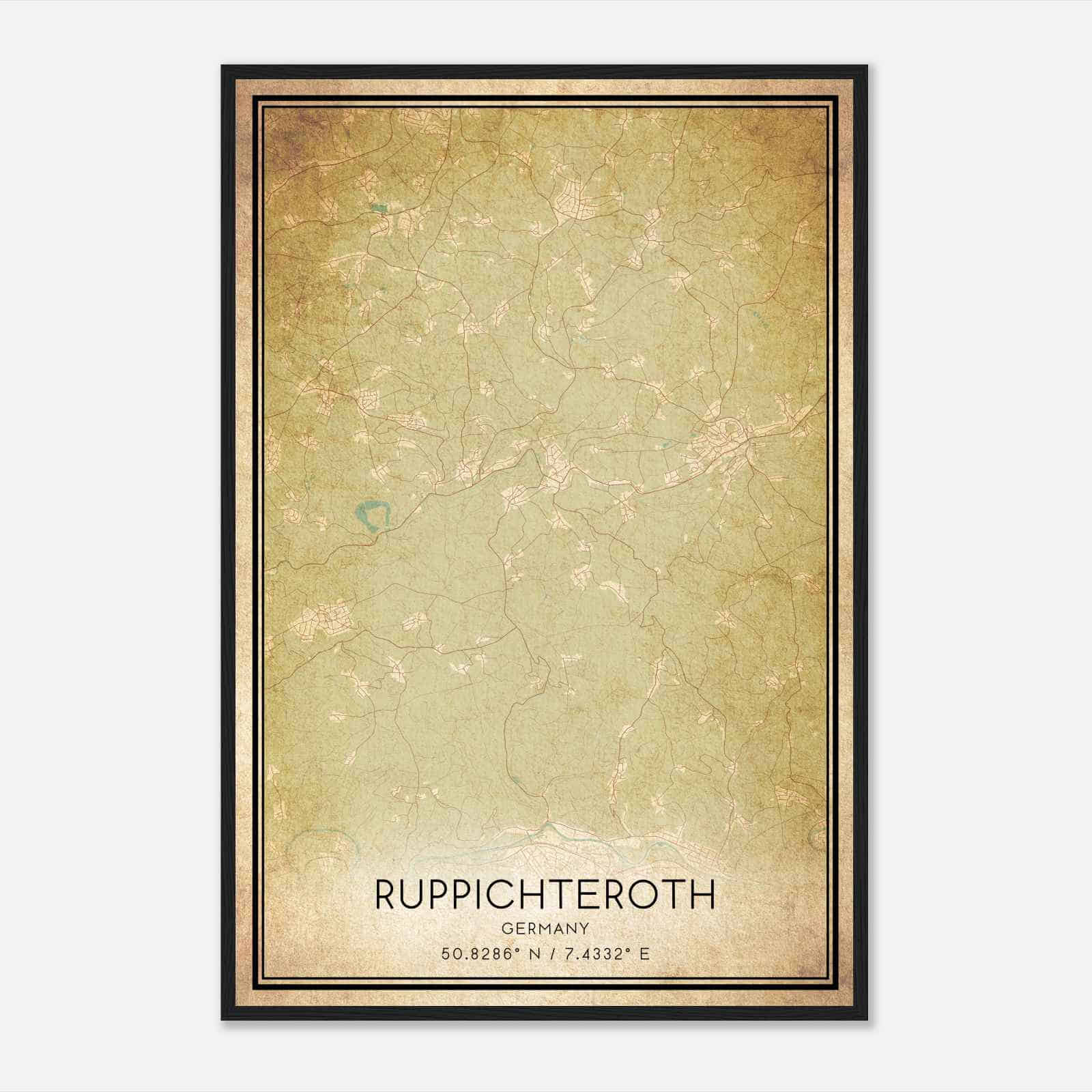 Vintage Ruppichteroth Germany Map Poster, Ruppichteroth City Road Wall Art Print