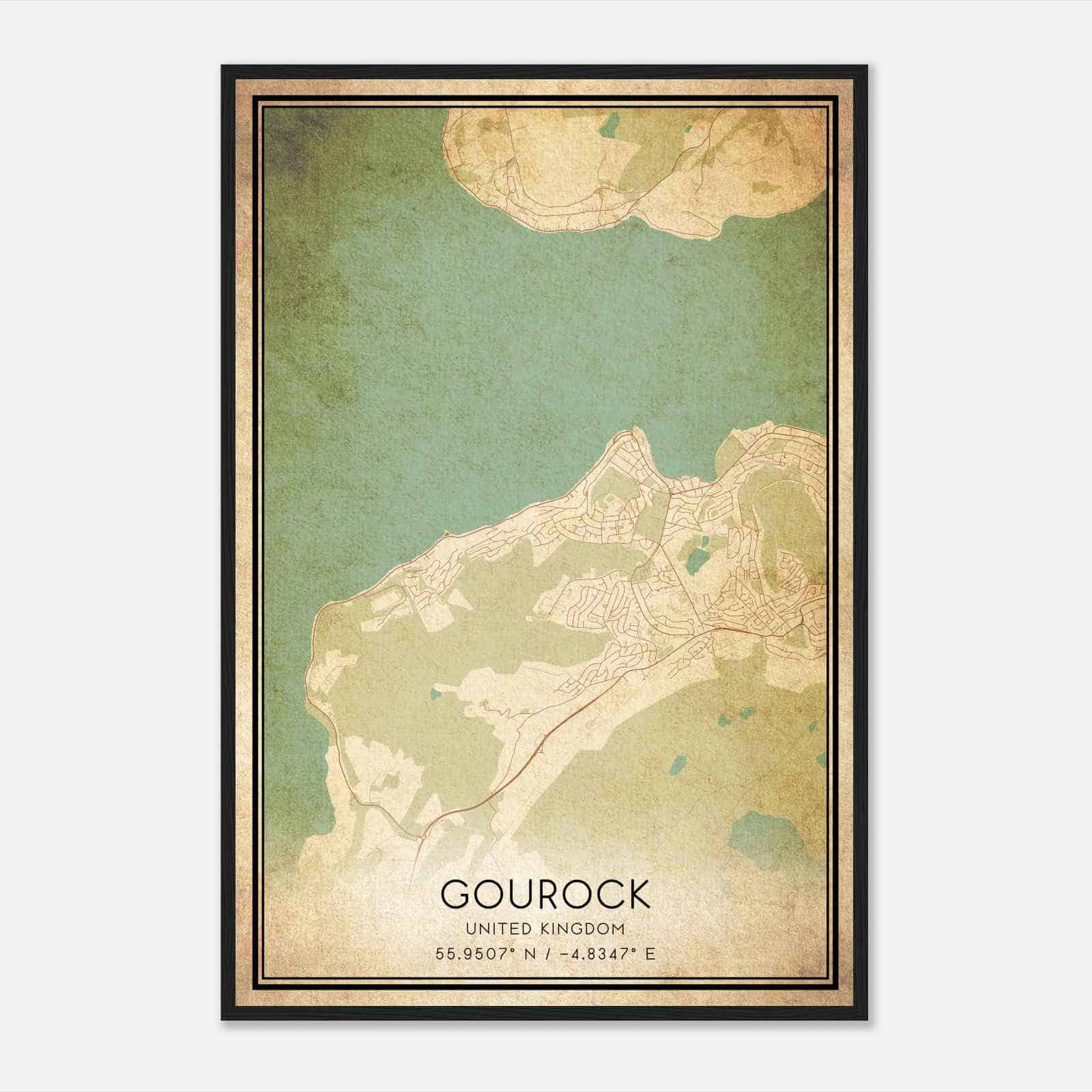 Vintage Gourock United Kingdom Map Poster, Gourock City Road Wall Art Print