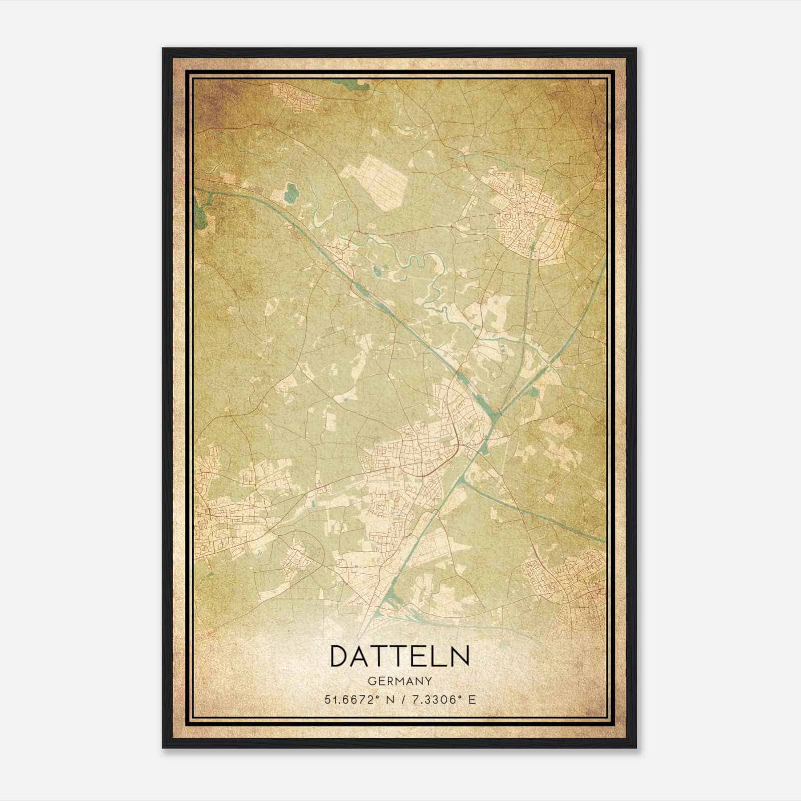 Vintage Datteln Germany Map Poster, Datteln City Road Wall Art Print
