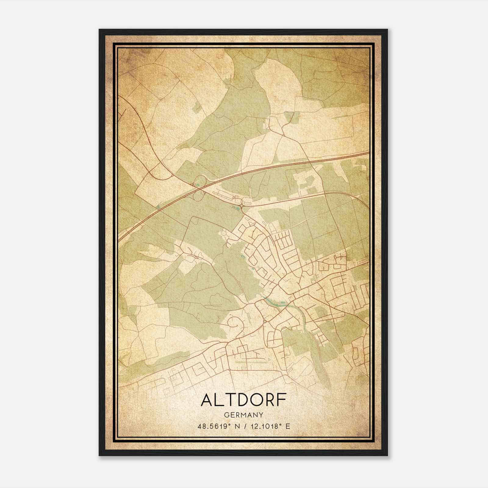 Vintage Aich Germany Map Poster, Aich City Road Wall Art Print
