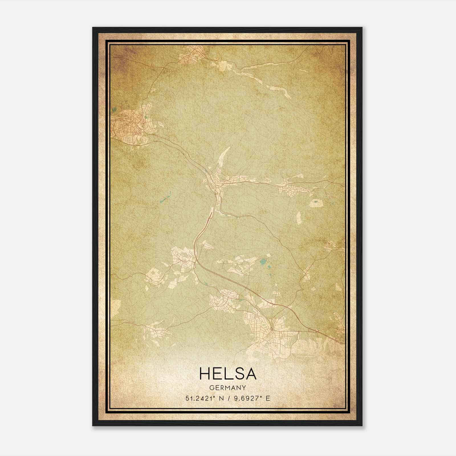 Vintage Helsa Germany Map Poster, Helsa City Road Wall Art Print
