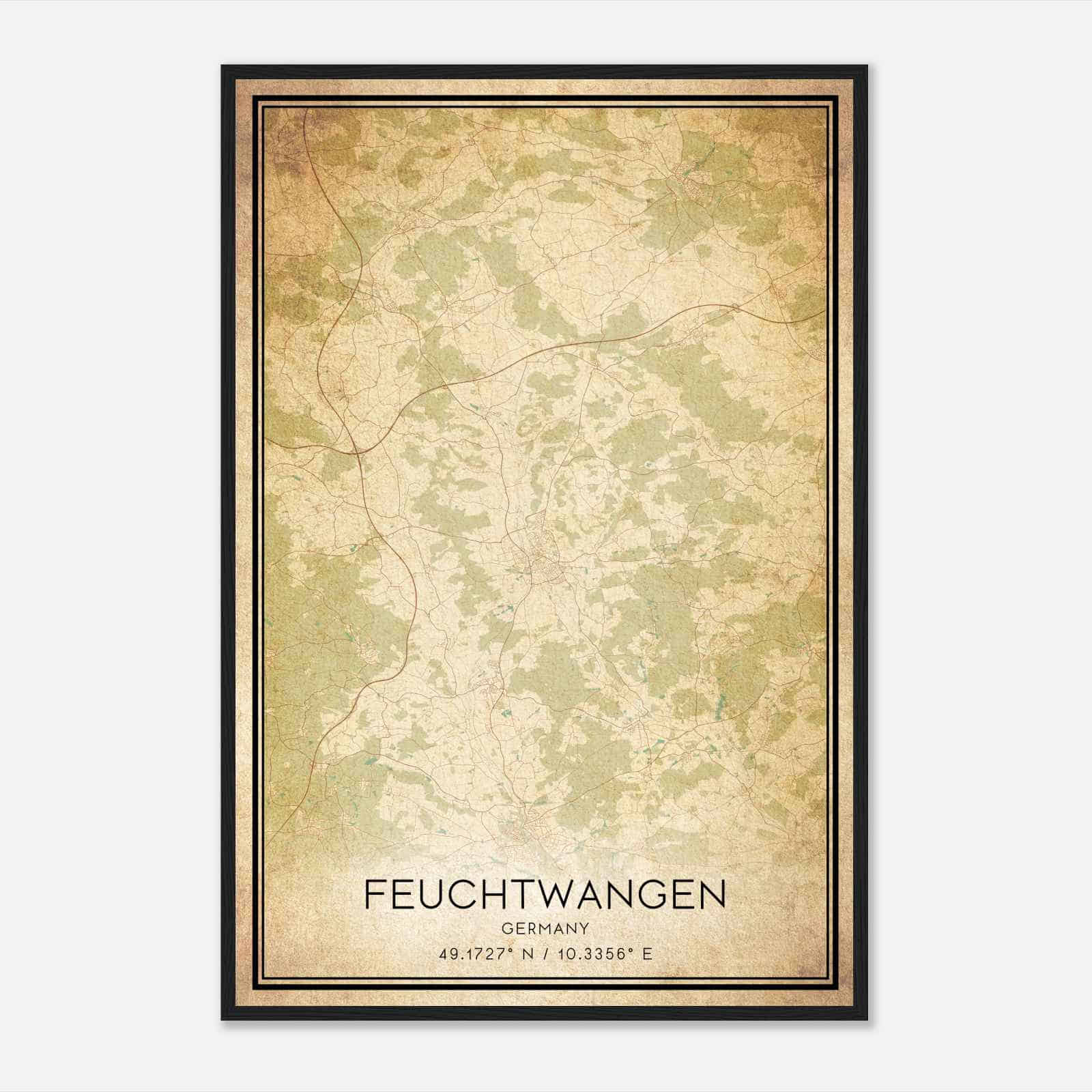Vintage Feuchtwangen Germany Map Poster, Feuchtwangen City Road Wall Art Print