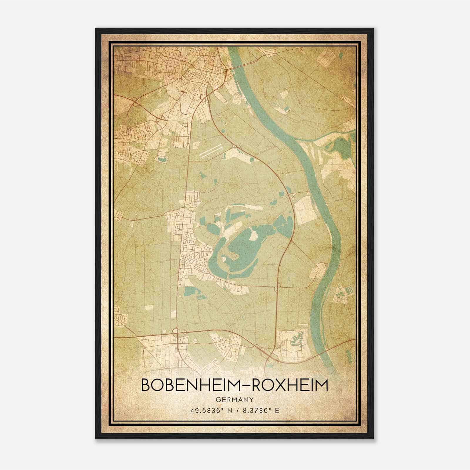 Vintage Bobenheim-Roxheim Germany Map Poster, Bobenheim-Roxheim City Road Wall Art Print