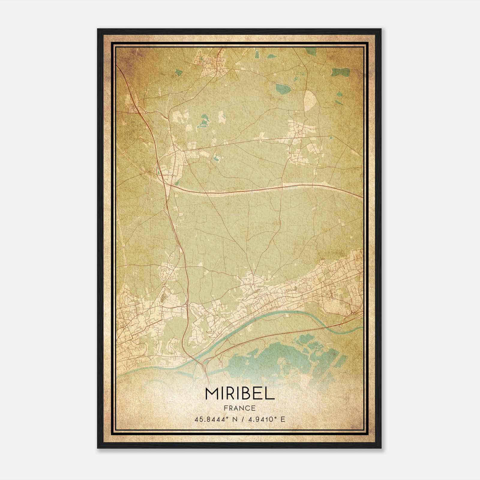 Vintage Miribel France Map Poster, Miribel City Road Wall Art Print