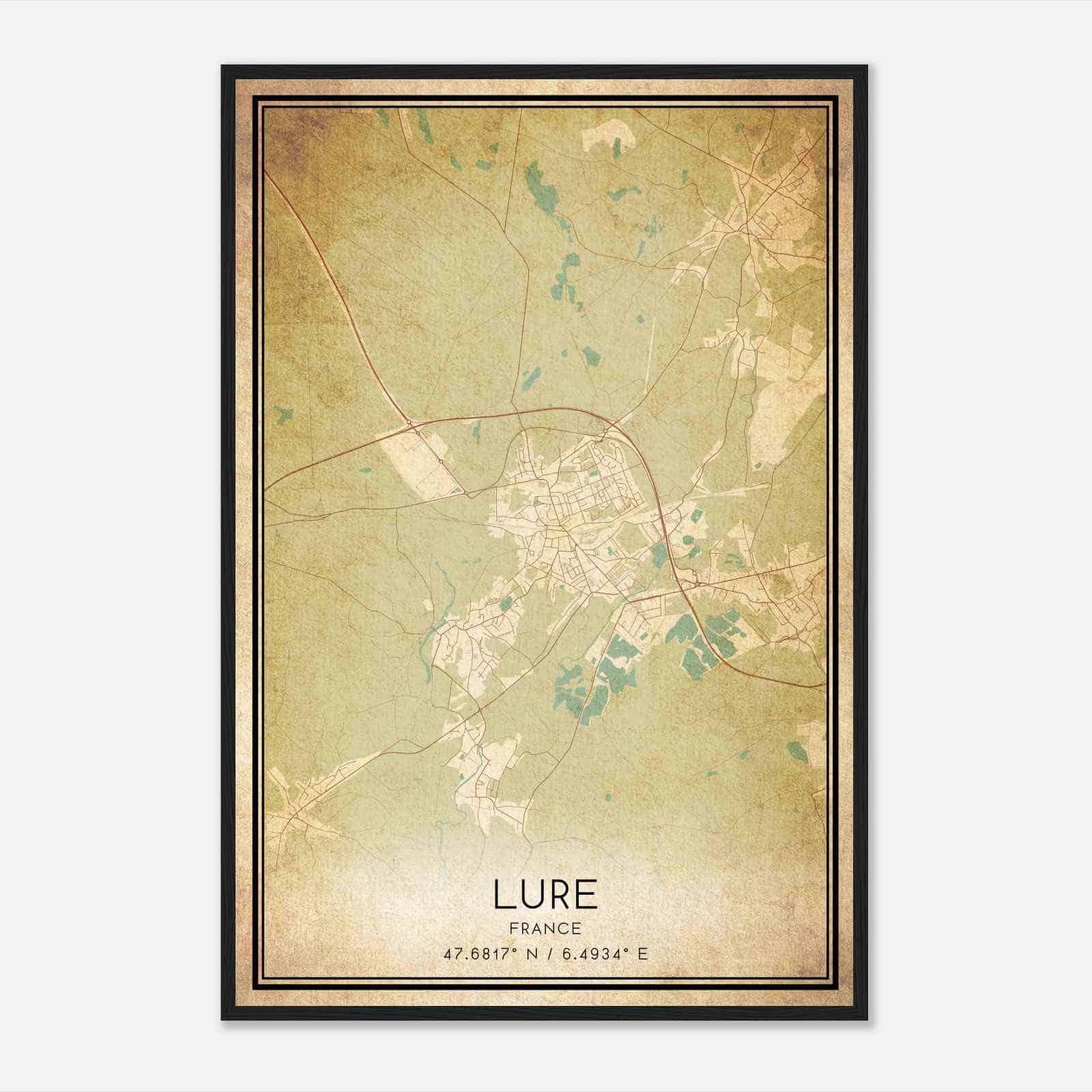 Vintage Lure France Map Poster, Lure City Road Wall Art Print Vintage Lure France Map Poster, Lure City Road Wall Art Print