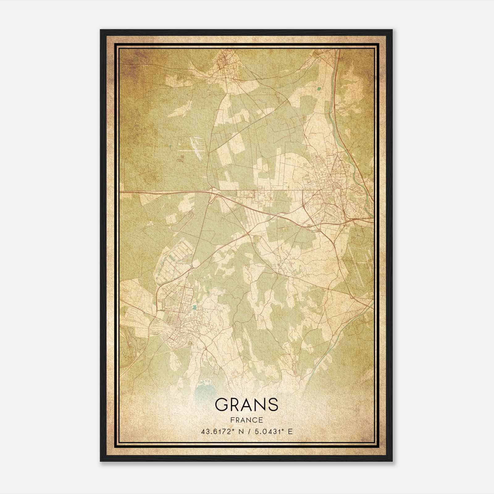 Vintage Grans France Map Poster, Grans City Road Wall Art Print