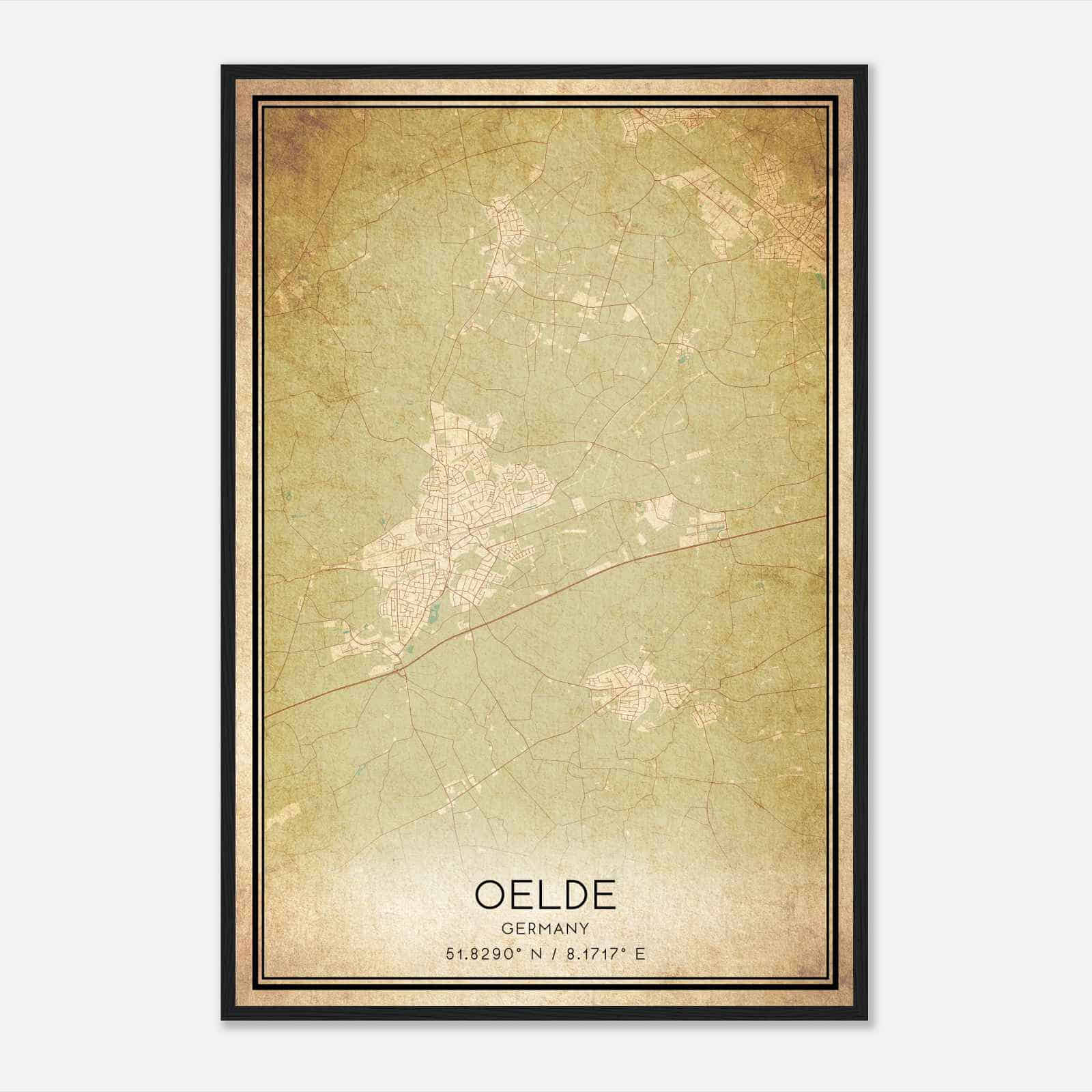 Vintage Oelde Germany Map Poster, Oelde City Road Wall Art Print