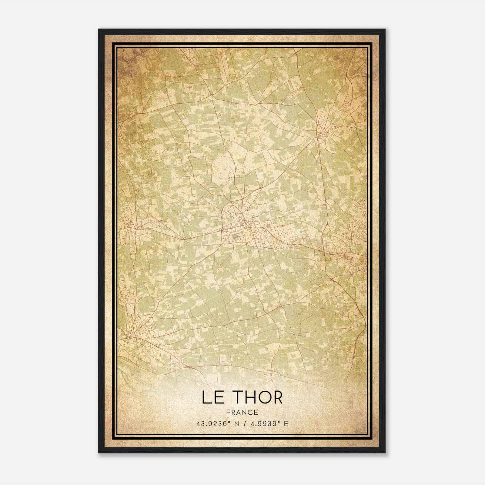 Vintage Le Thor France Map Poster, Le Thor City Road Wall Art Print