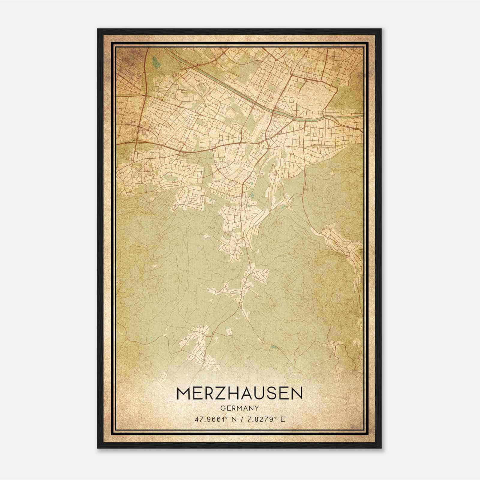 Vintage Merzhausen Germany Map Poster, Merzhausen City Road Wall Art Print