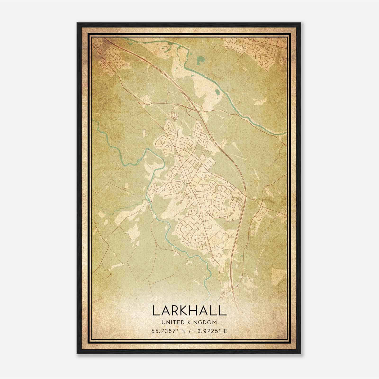 Vintage Larkhall United Kingdom Map Poster, Larkhall City Road Wall Art Print
