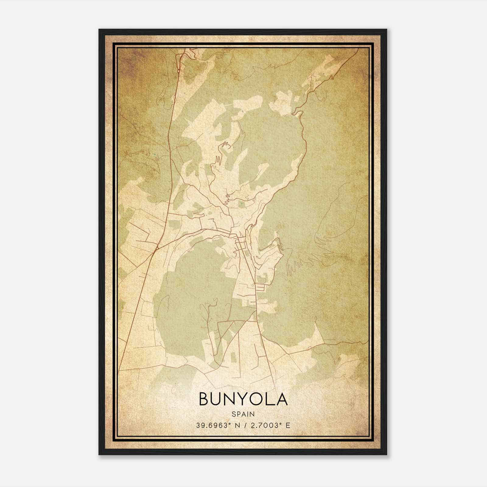 Vintage Bunola Spain Map Poster, Bunola City Road Wall Art Print