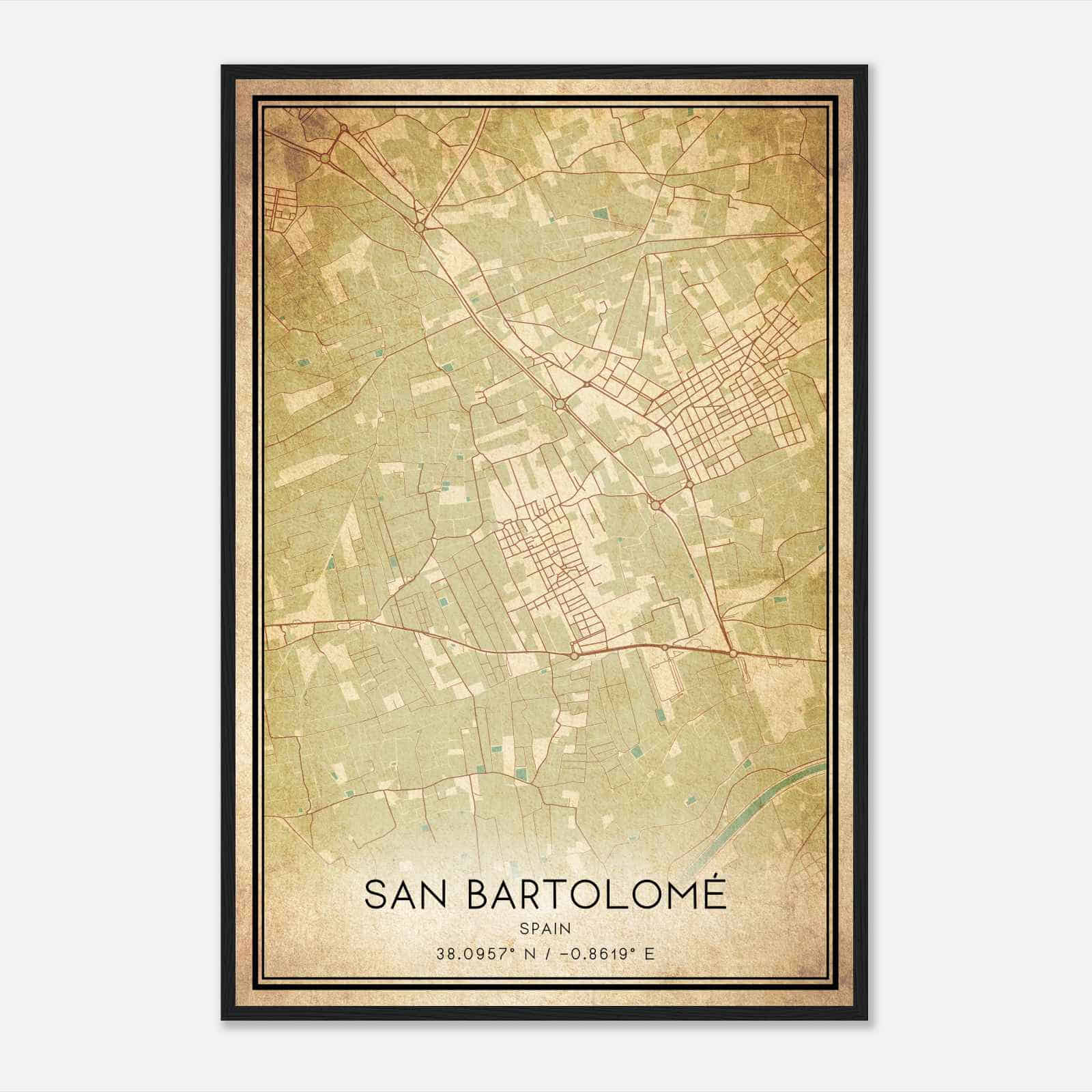Vintage San Bartolome Spain Map Poster, San Bartolome City Road Wall Art Print
