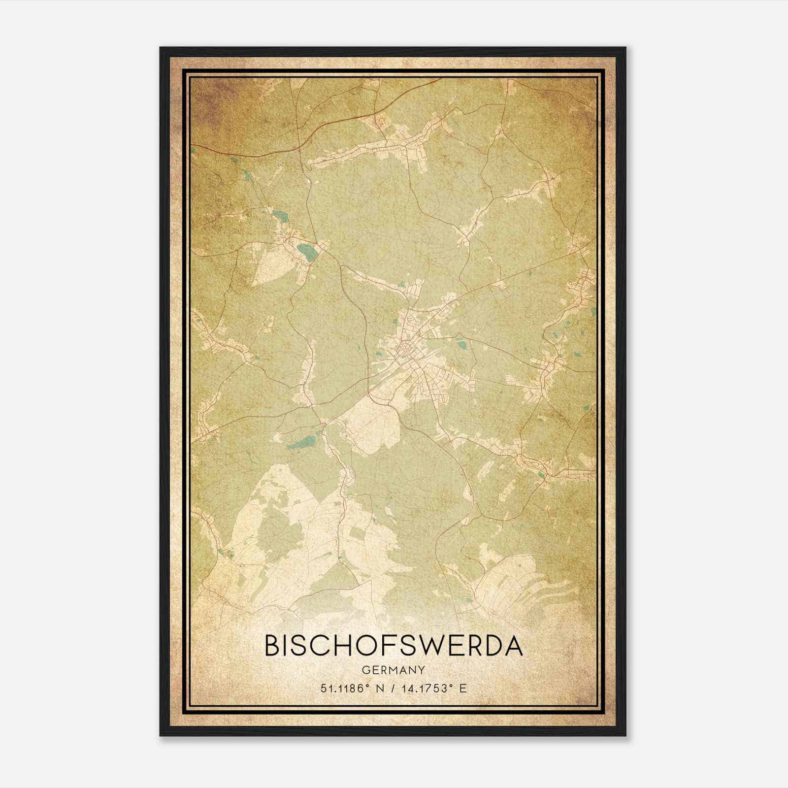 Vintage Bischofswerda Germany Map Poster, Bischofswerda City Road Wall Art Print