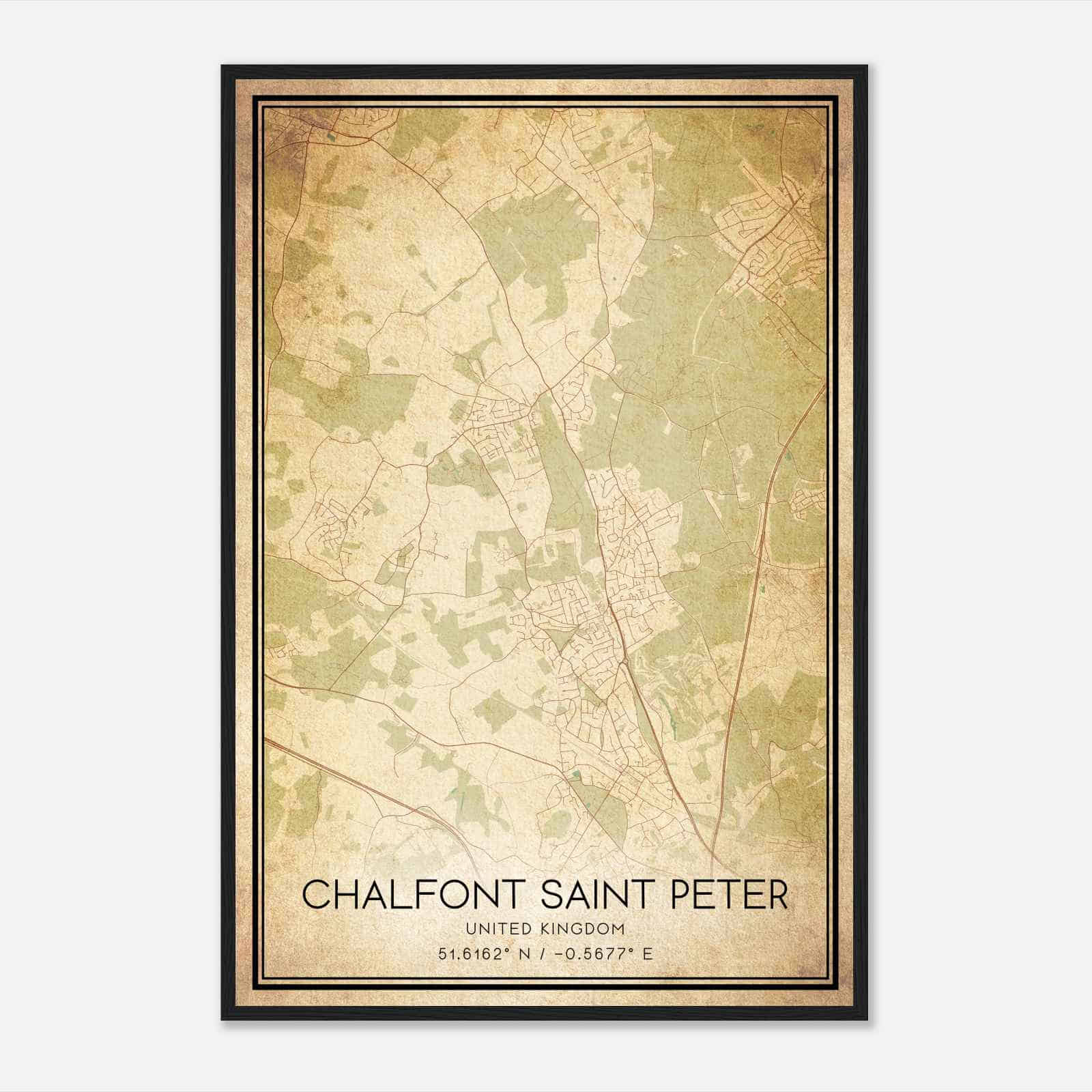 Vintage Chalfont Saint Peter United Kingdom Map Poster, Chalfont Saint Peter City Road Wall Art Print