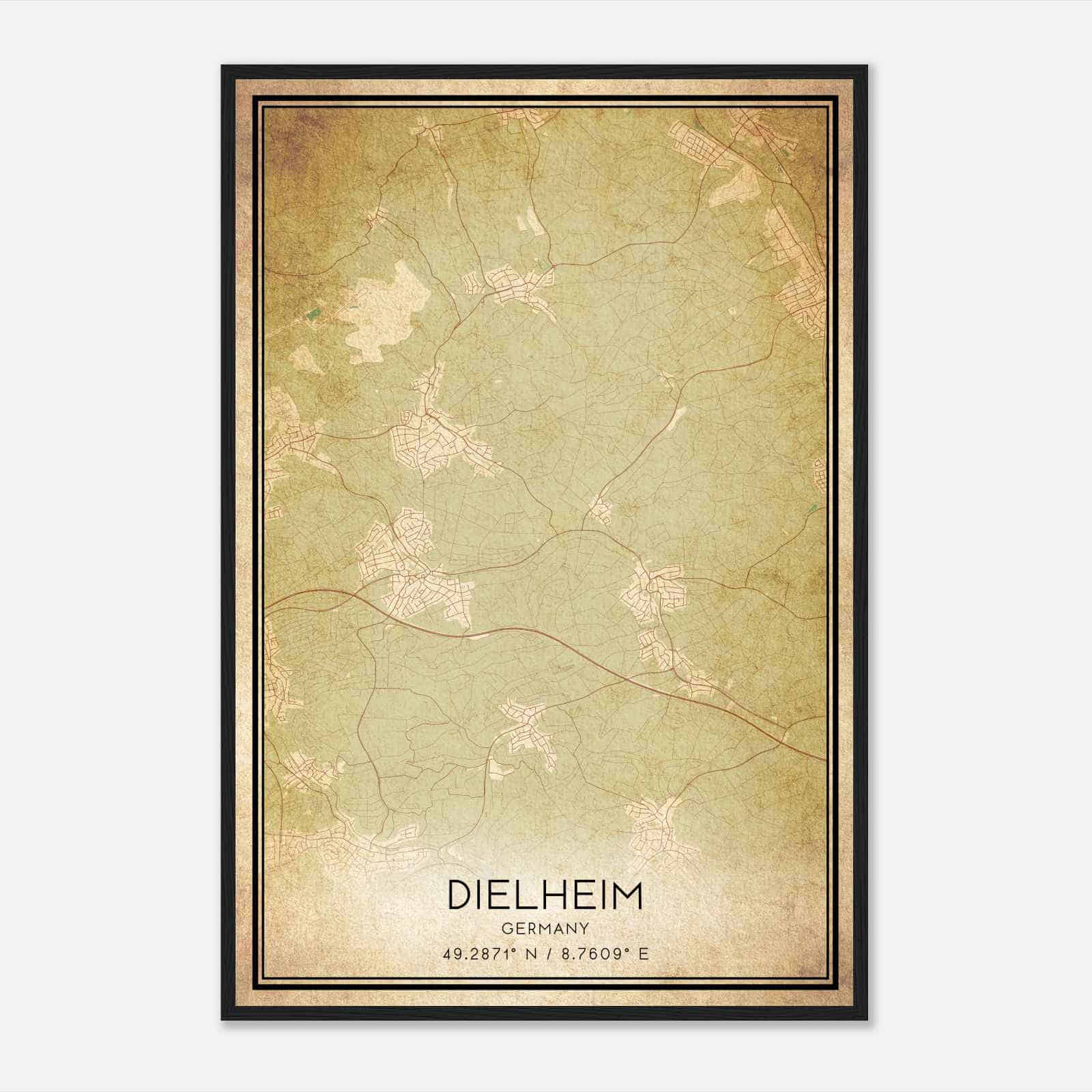 Vintage Dielheim Germany Map Poster, Dielheim City Road Wall Art Print