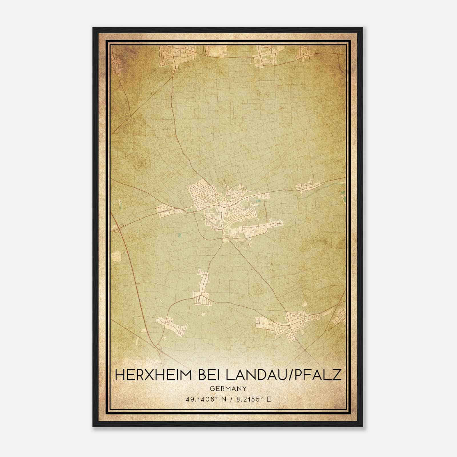 Vintage Herxheim Germany Map Poster, Herxheim City Road Wall Art Print