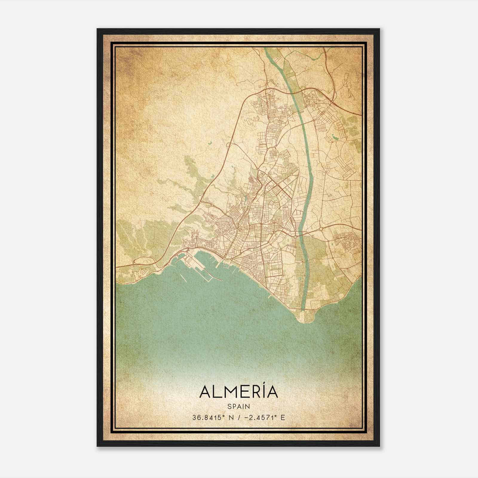 Vintage Almeria Spain Map Poster, Almeria City Road Wall Art Print