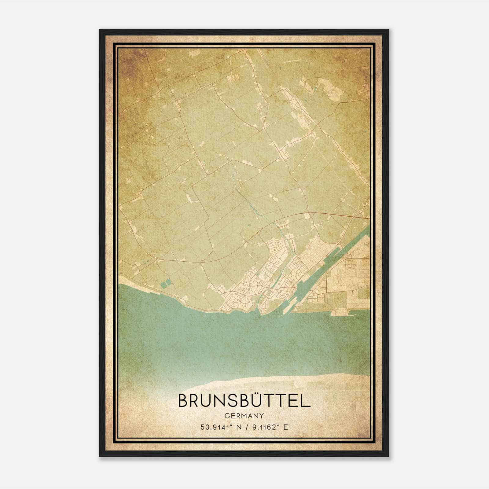 Vintage Brunsbuttel Germany Map Poster, Brunsbuttel City Road Wall Art Print