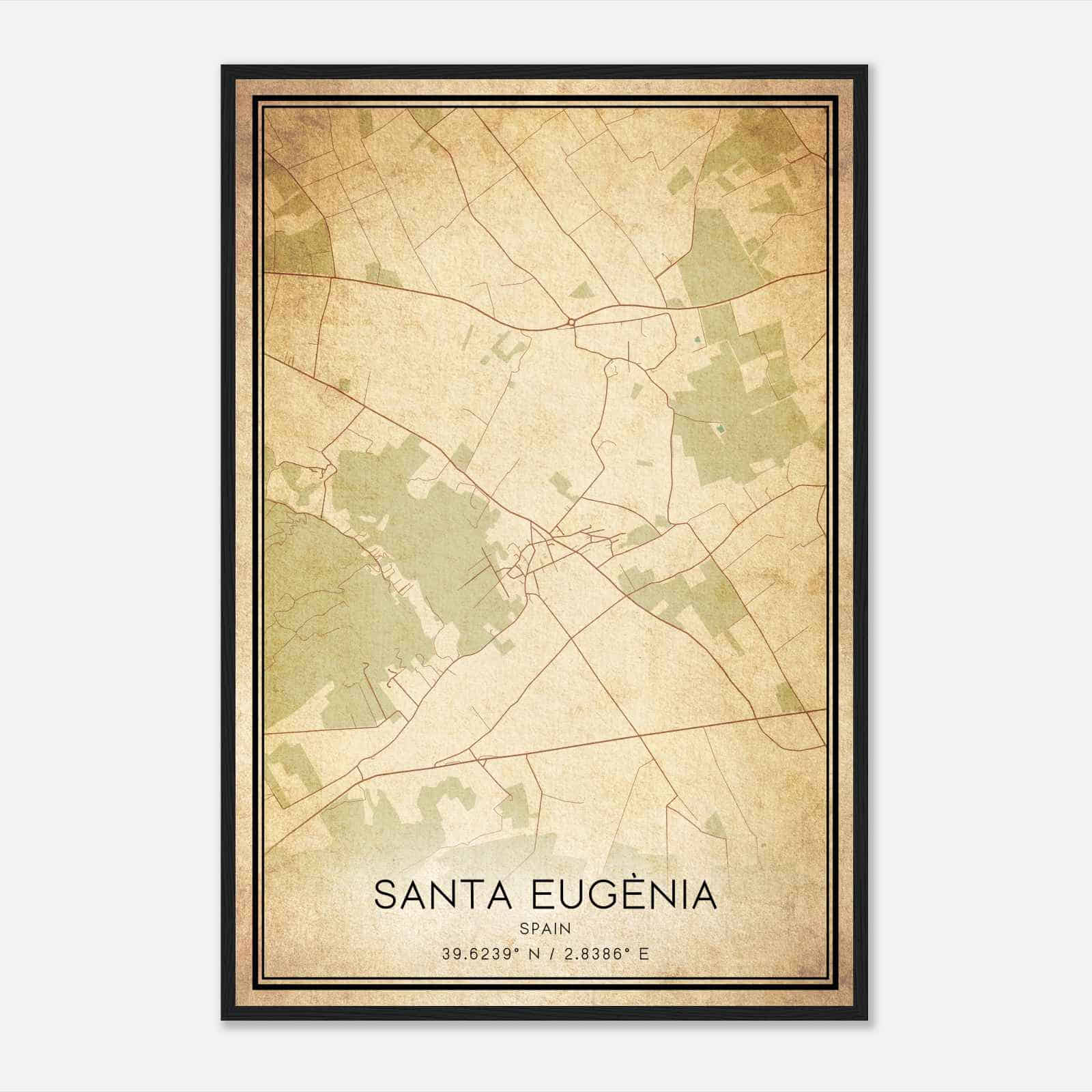 Vintage Santa Eugenia Spain Map Poster, Santa Eugenia City Road Wall Art Print