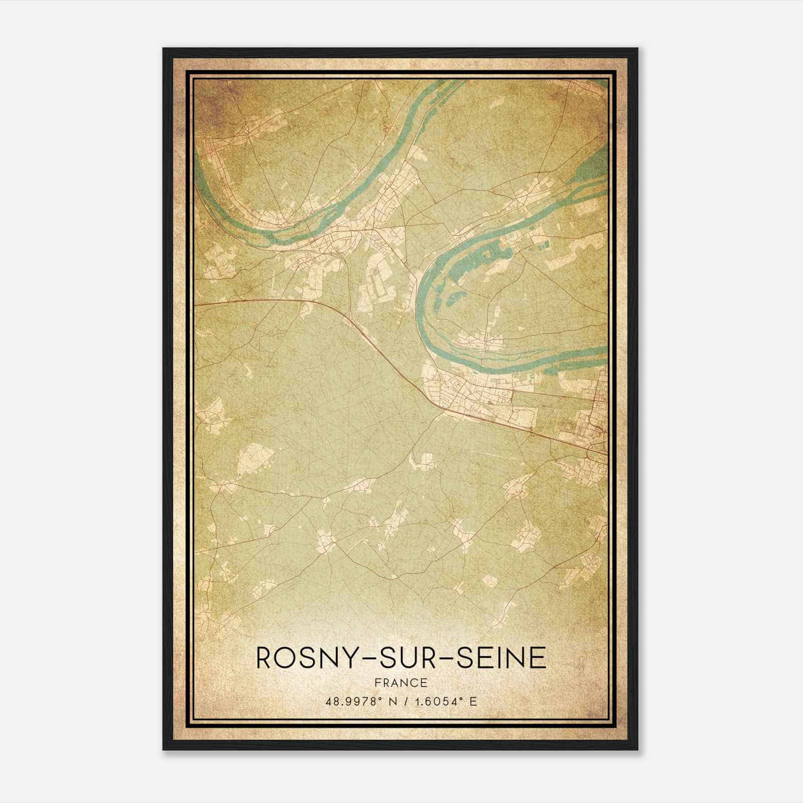 Vintage Rosny-sur-Seine France Map Poster, Rosny-sur-Seine City Road Wall Art Print