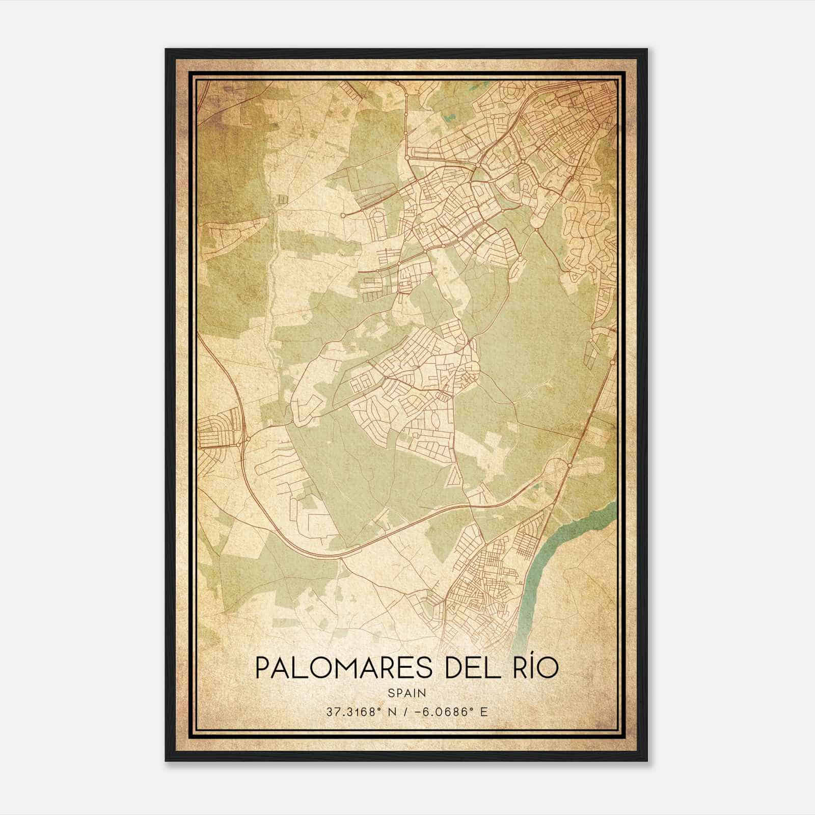 Vintage Palomares del Rio Spain Map Poster, Palomares del Rio City Road Wall Art Print