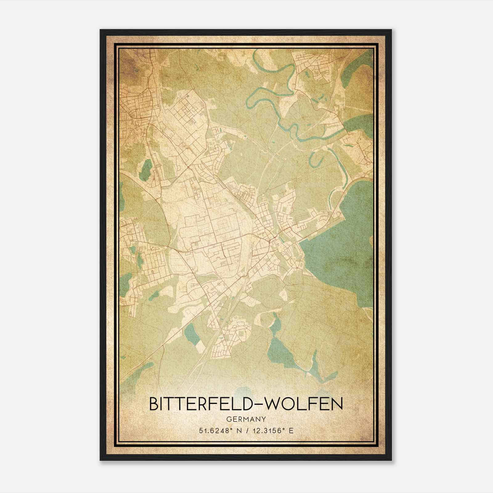 Vintage Bitterfeld Germany Map Poster, Bitterfeld City Road Wall Art Print