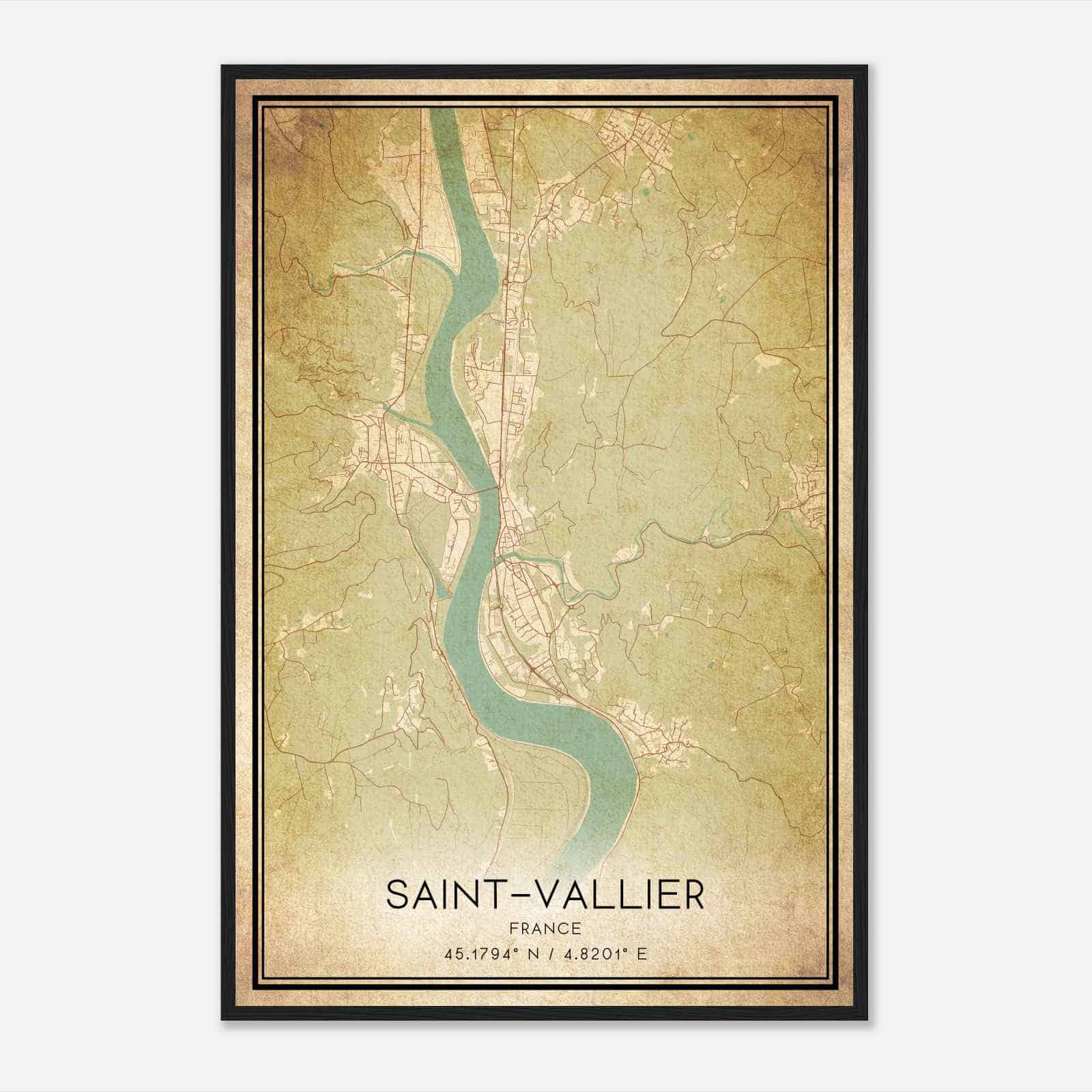 Vintage Saint-Vallier France Map Poster, Saint-Vallier City Road Wall Art Print
