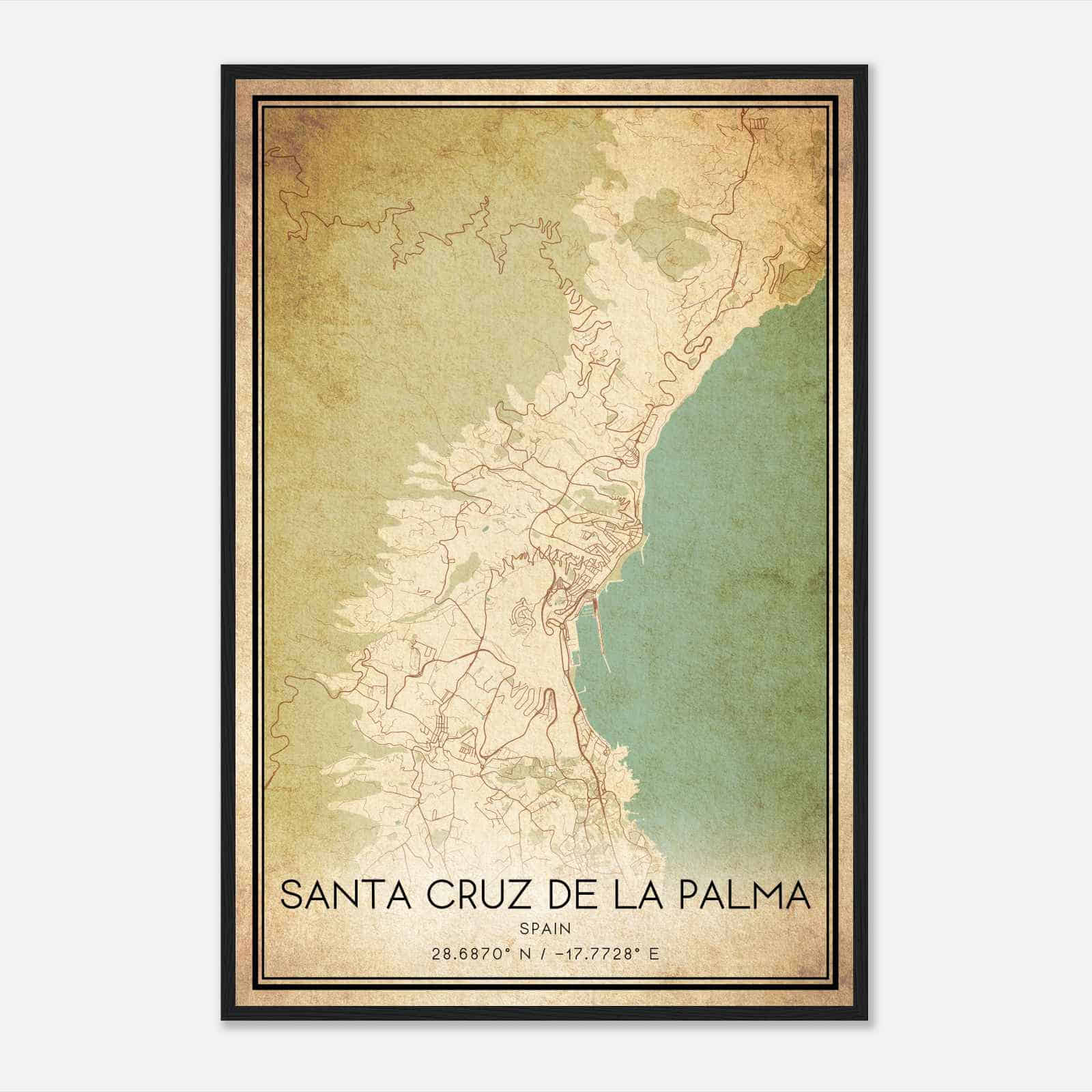 Vintage Santa Cruz de la Palma Spain Map Poster, Santa Cruz de la Palma City Road Wall Art Print