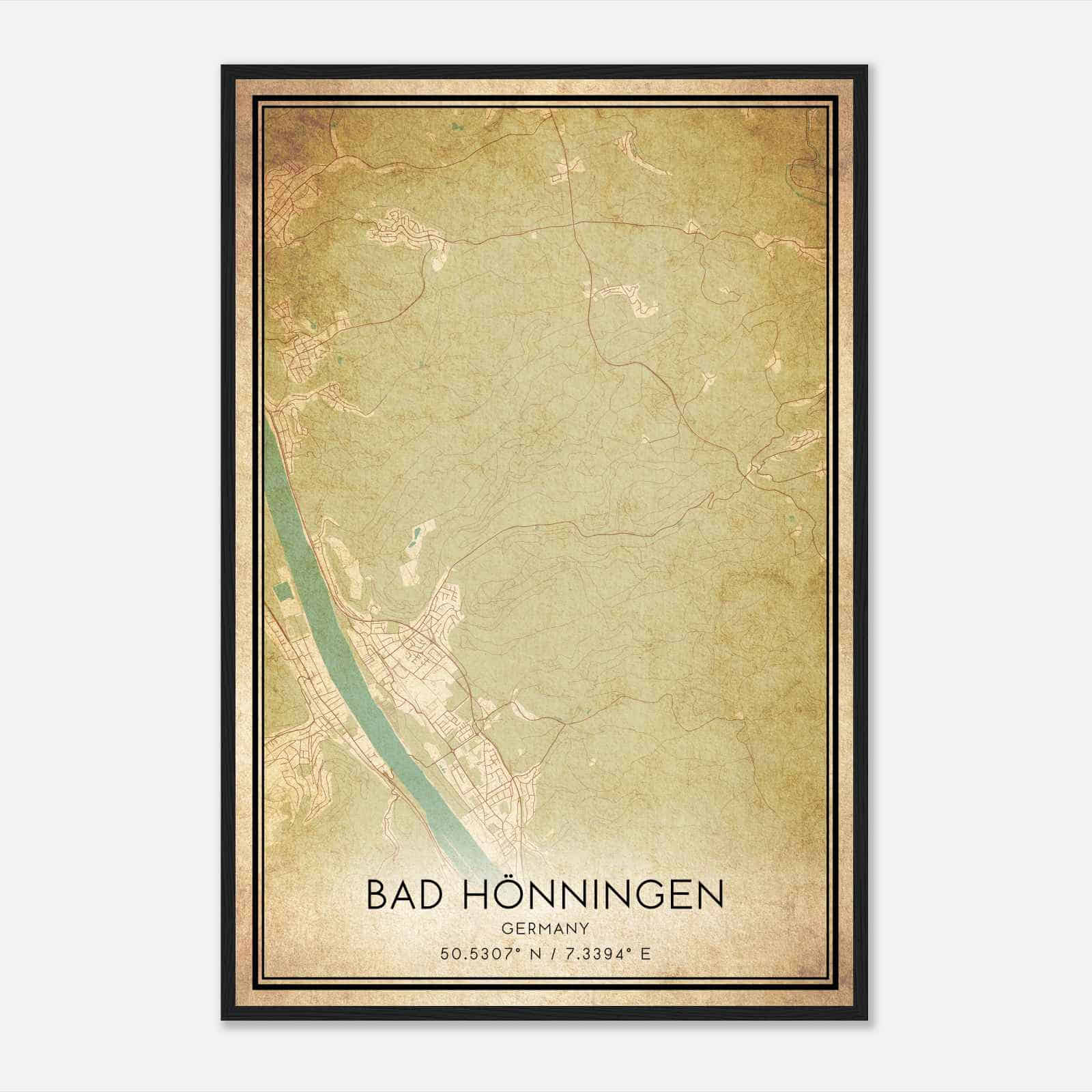 Vintage Bad Honningen Germany Map Poster, Bad Honningen City Road Wall Art Print