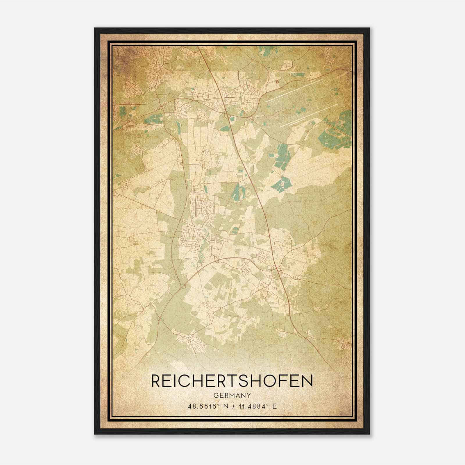Vintage Reichertshofen Germany Map Poster, Reichertshofen City Road Wall Art Print