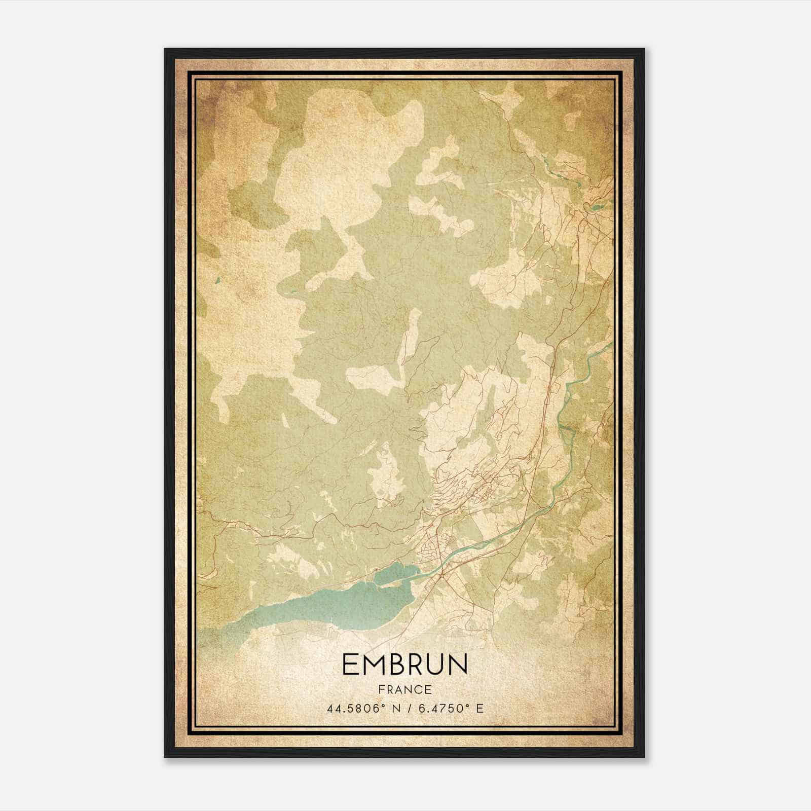 Vintage Embrun France Map Poster, Embrun City Road Wall Art Print