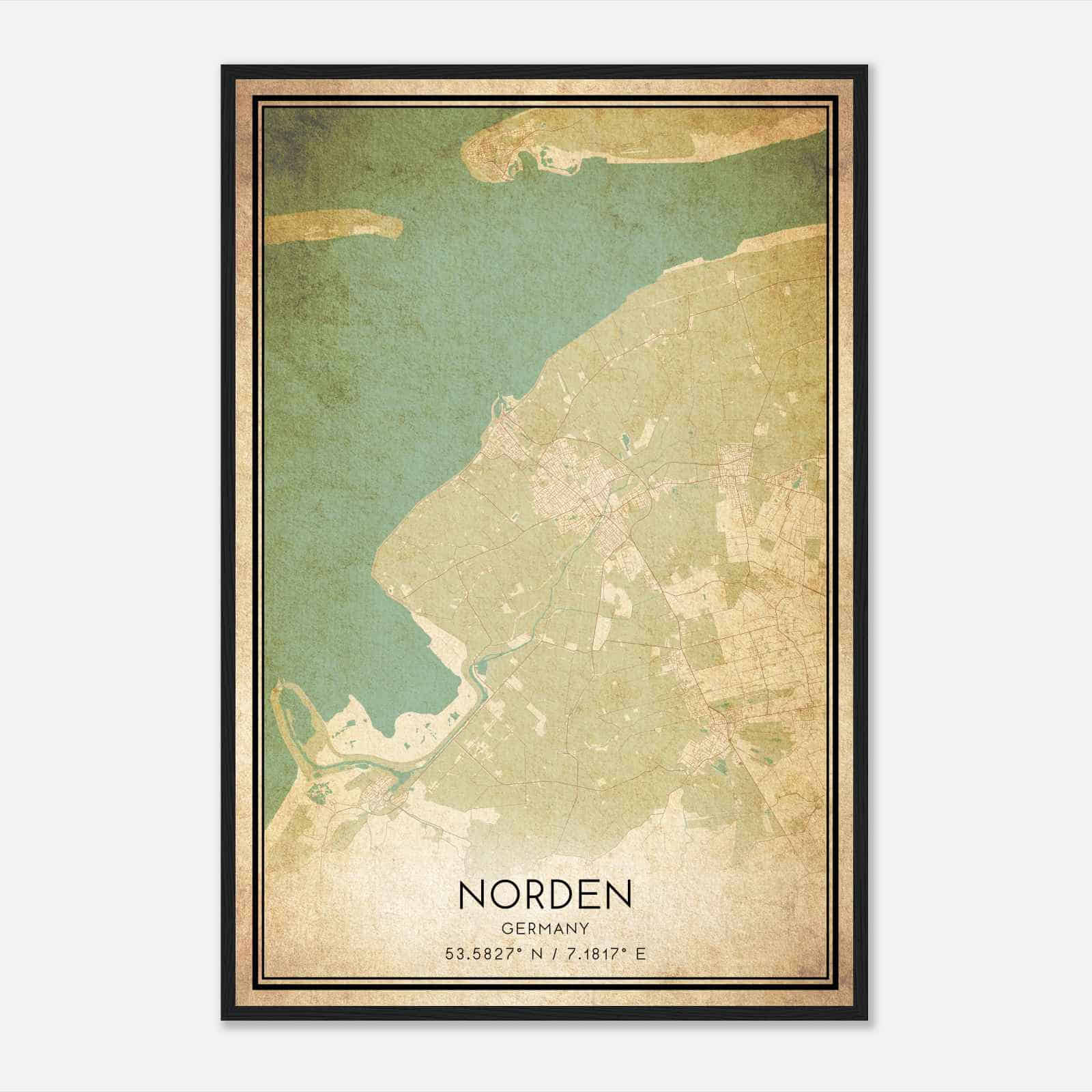 Vintage Norden Germany Map Poster, Norden City Road Wall Art Print