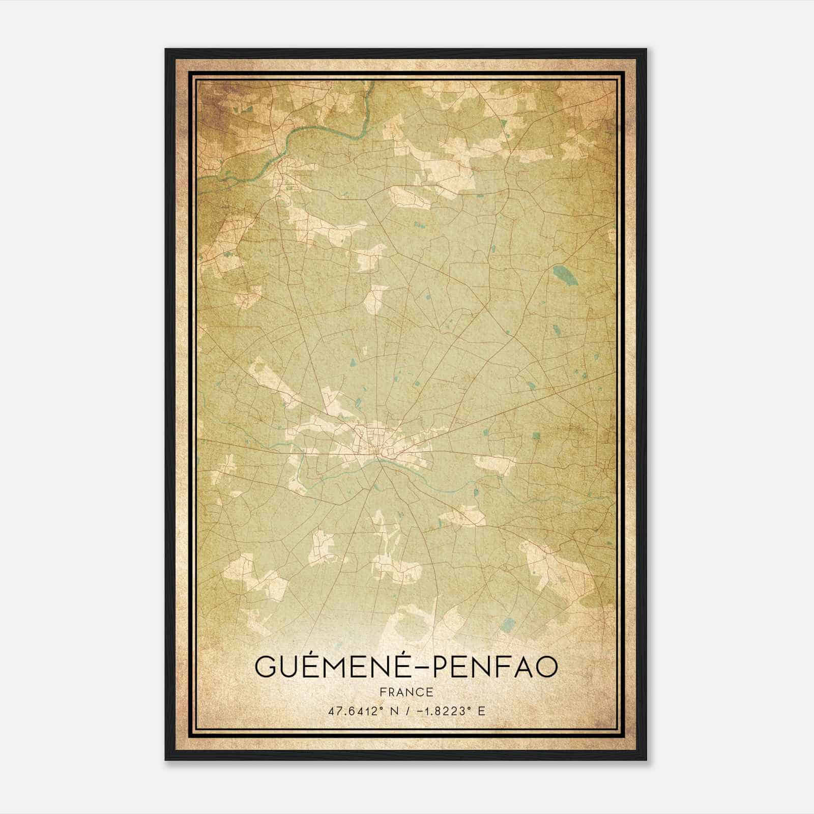 Vintage Guemene-Penfao France Map Poster, Guemene-Penfao City Road Wall Art Print