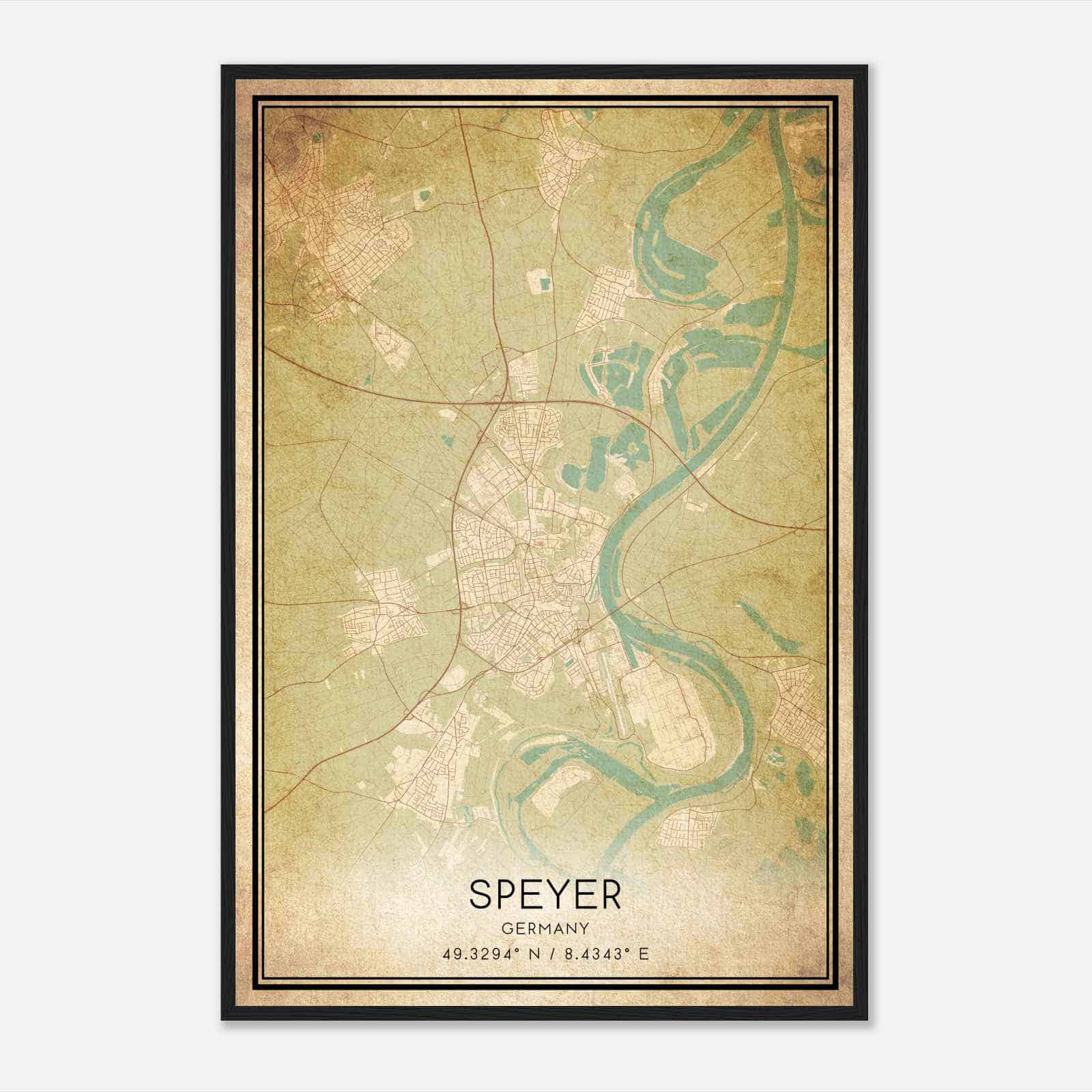 Vintage Speyer Germany Map Poster, Speyer City Road Wall Art Print