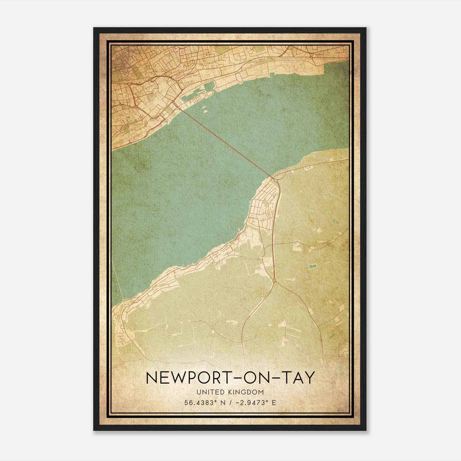Vintage Newport-On-Tay United Kingdom Map Poster, Newport-On-Tay City Road Wall Art Print