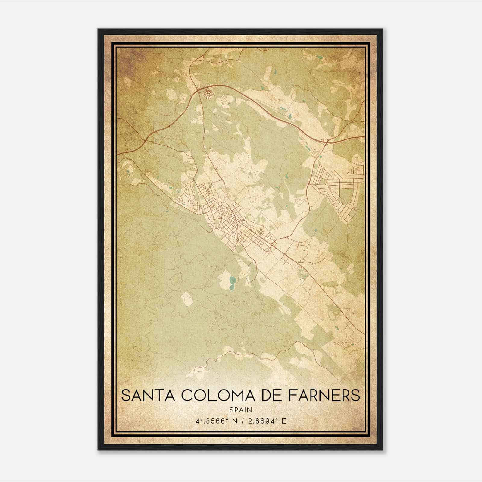 Vintage Santa Coloma de Farnes Spain Map Poster, Santa Coloma de Farnes City Road Wall Art Print