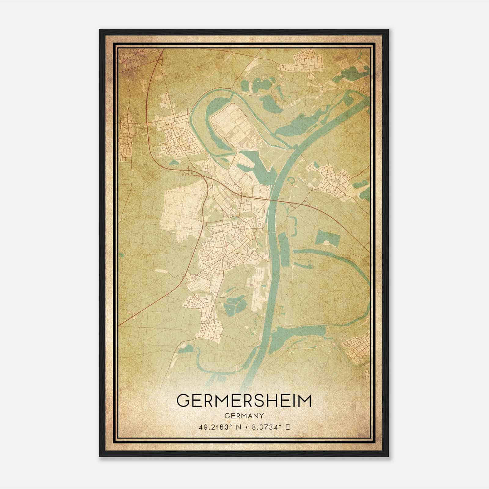 Vintage Germersheim Germany Map Poster, Germersheim City Road Wall Art Print