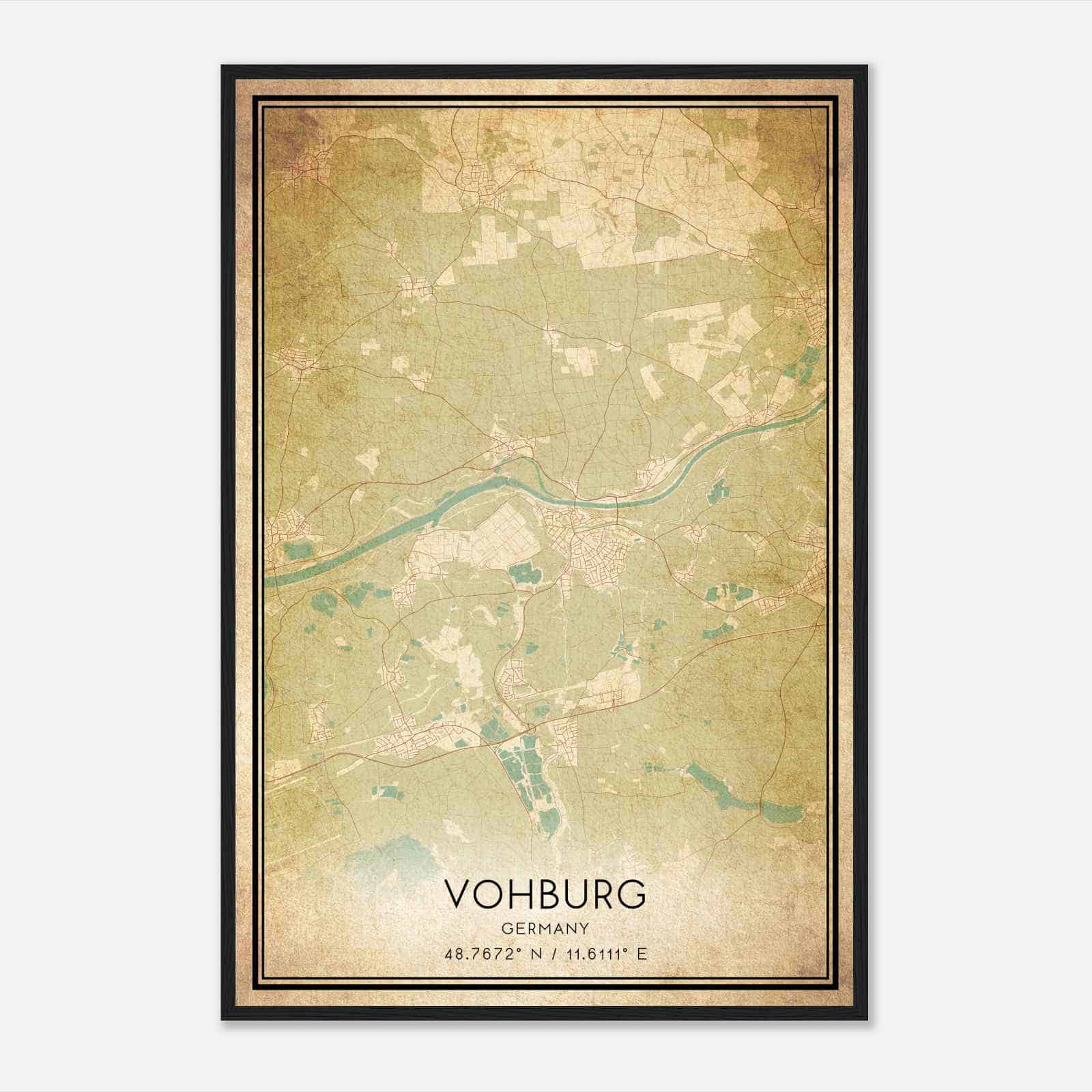Vintage Vohburg an der Donau Germany Map Poster, Vohburg an der Donau City Road Wall Art Print