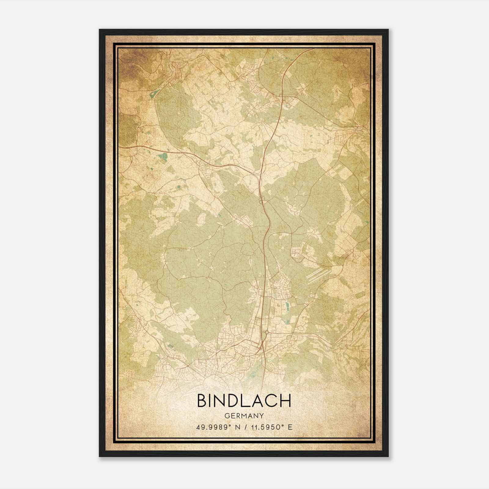Vintage Bindlach Germany Map Poster, Bindlach City Road Wall Art Print