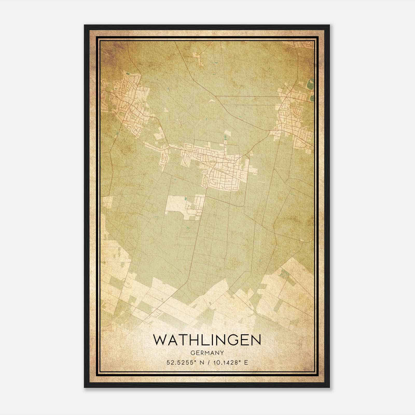 Vintage Wathlingen Germany Map Poster, Wathlingen City Road Wall Art Print